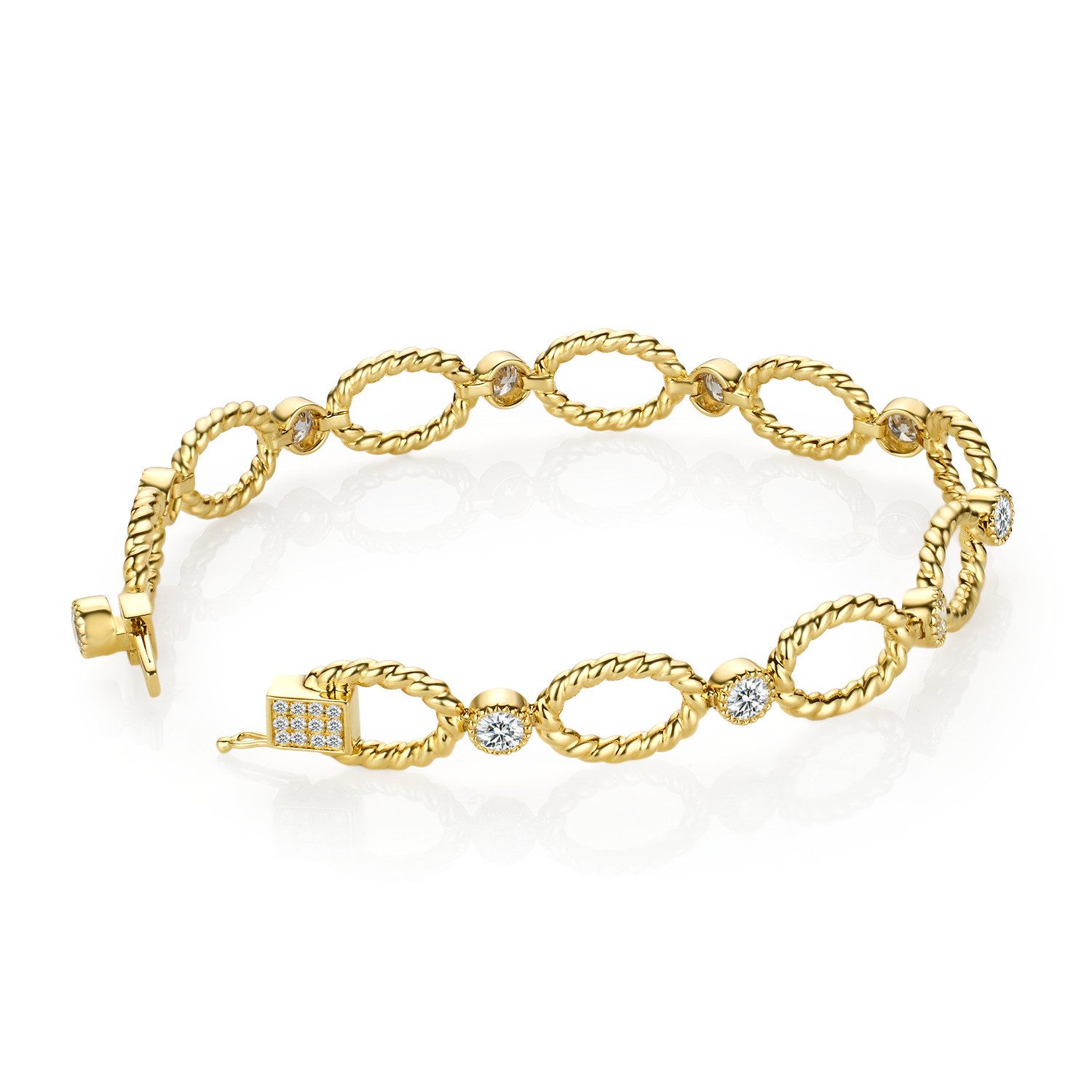 Sternvoll Armreif Gedrehtes ovales Gliederarmband aus 18 Karat Gold, 18K/ 750er massives Gold