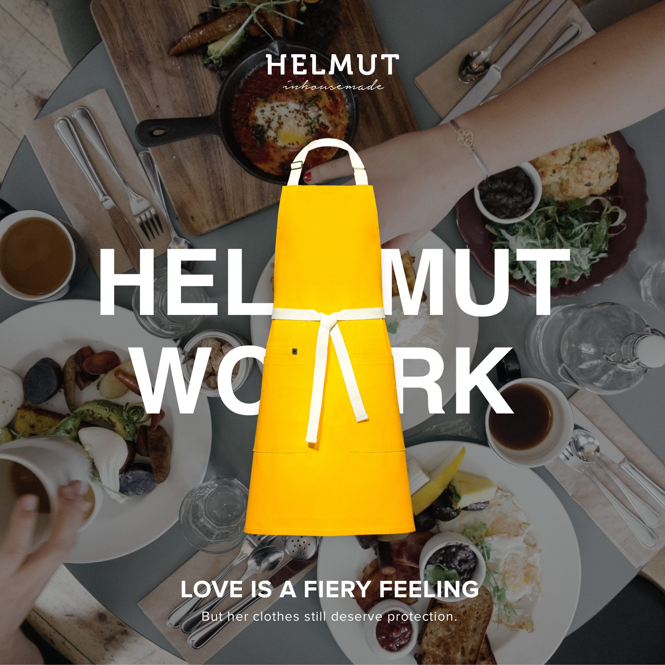 HELMUT Kochschürze Helmut WORK Küchenschürze Premium 100% Baumwolle vegan mit Taschen, (60x80 cm, Profi-Kochschürze für Restaurant Café Gastronomie nachhaltig elegant)