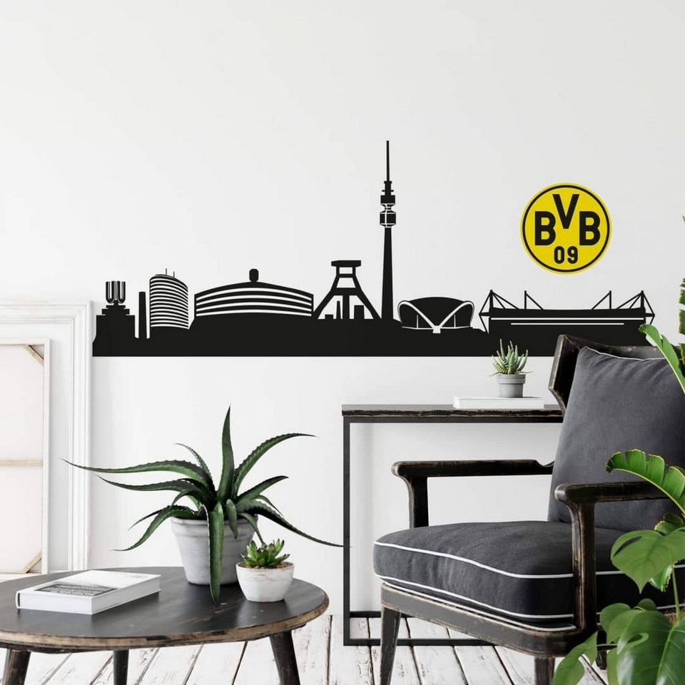 Borussia Dortmund Wandtattoo Fußball Wandtattoo Borussia Dortmund Skyline  Schwarz Logo BVB Aufkleber, Wandbild selbstklebend, entfernbar