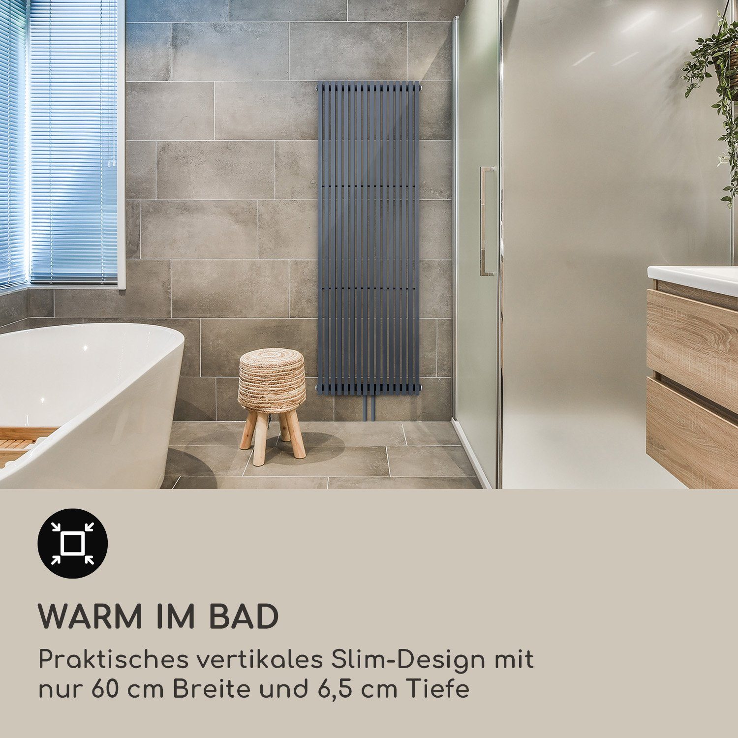 blumfeldt Heizkörper Delgardo, flach Mittelanschluss Seitenanschluss dunkelgrau