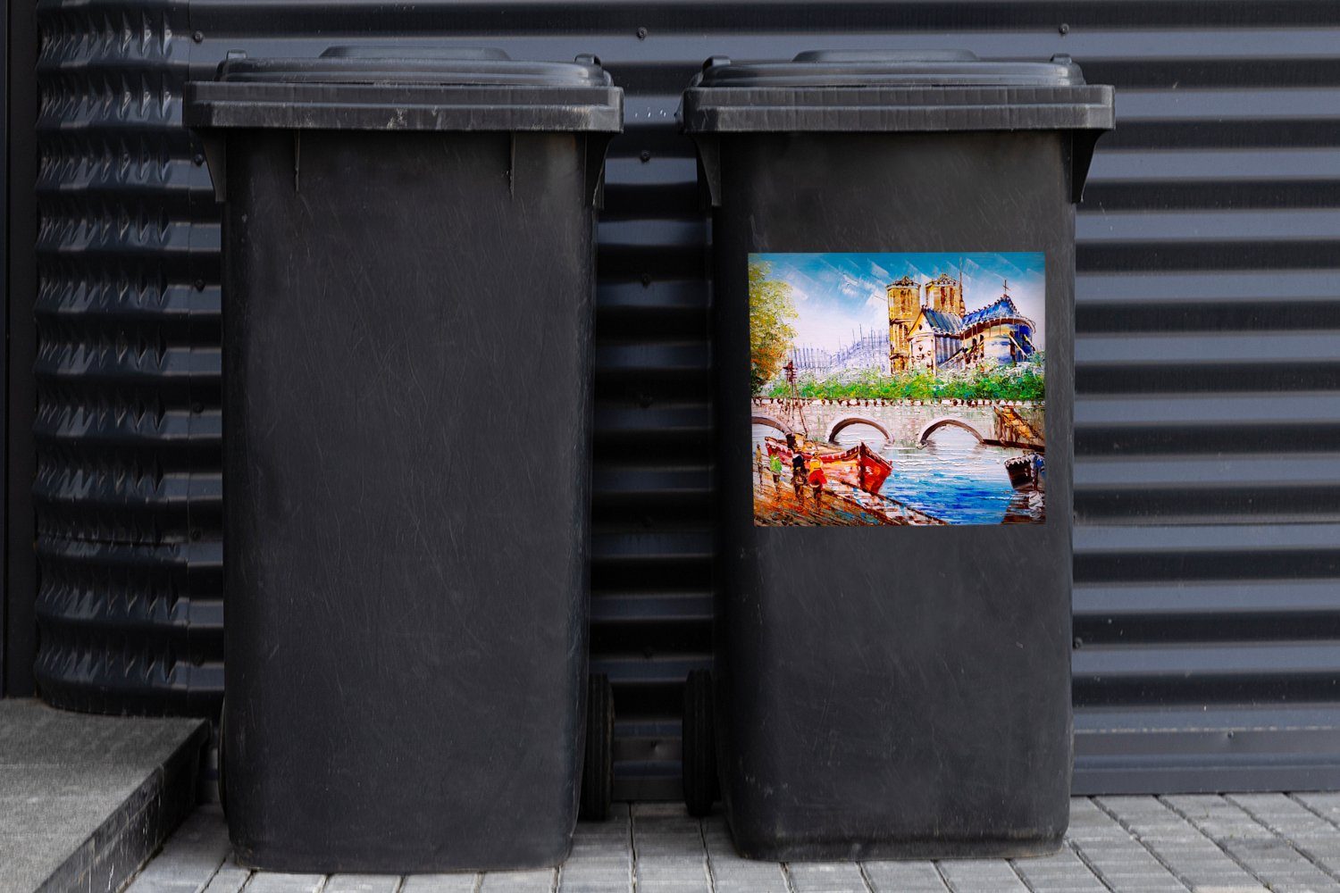 MuchoWow Wandsticker Mülltonne, Paris - Sticker, - Brücke Container, Mülleimer-aufkleber, Gemälde Abfalbehälter St), - (1 Boot