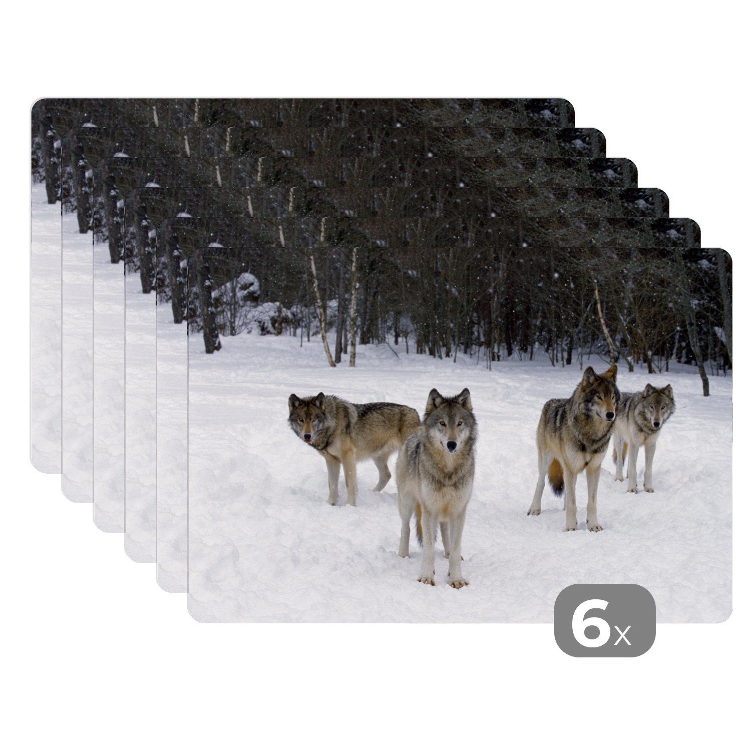 Platzset, Wolf - Schnee - Kanada, MuchoWow, (6-St), Platzset, Platzdecken, Platzmatte, Tischmatten, Schmutzabweisend