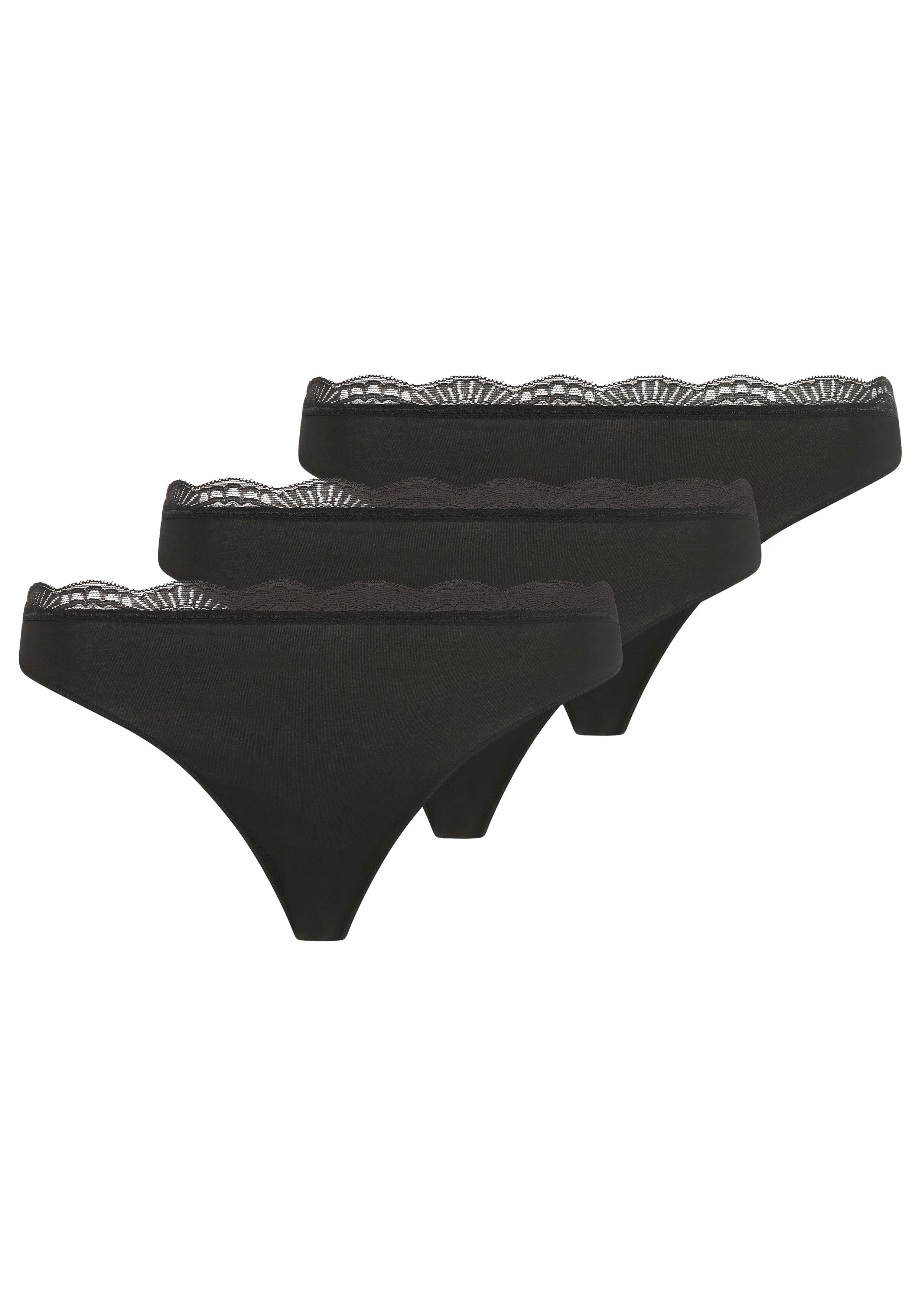 YSABEL MORA Tanga BASIC COLLECTION COTTON WITH LACE (3er Pack) nicht nur bequem, sondern auch romantische Spitzendetails