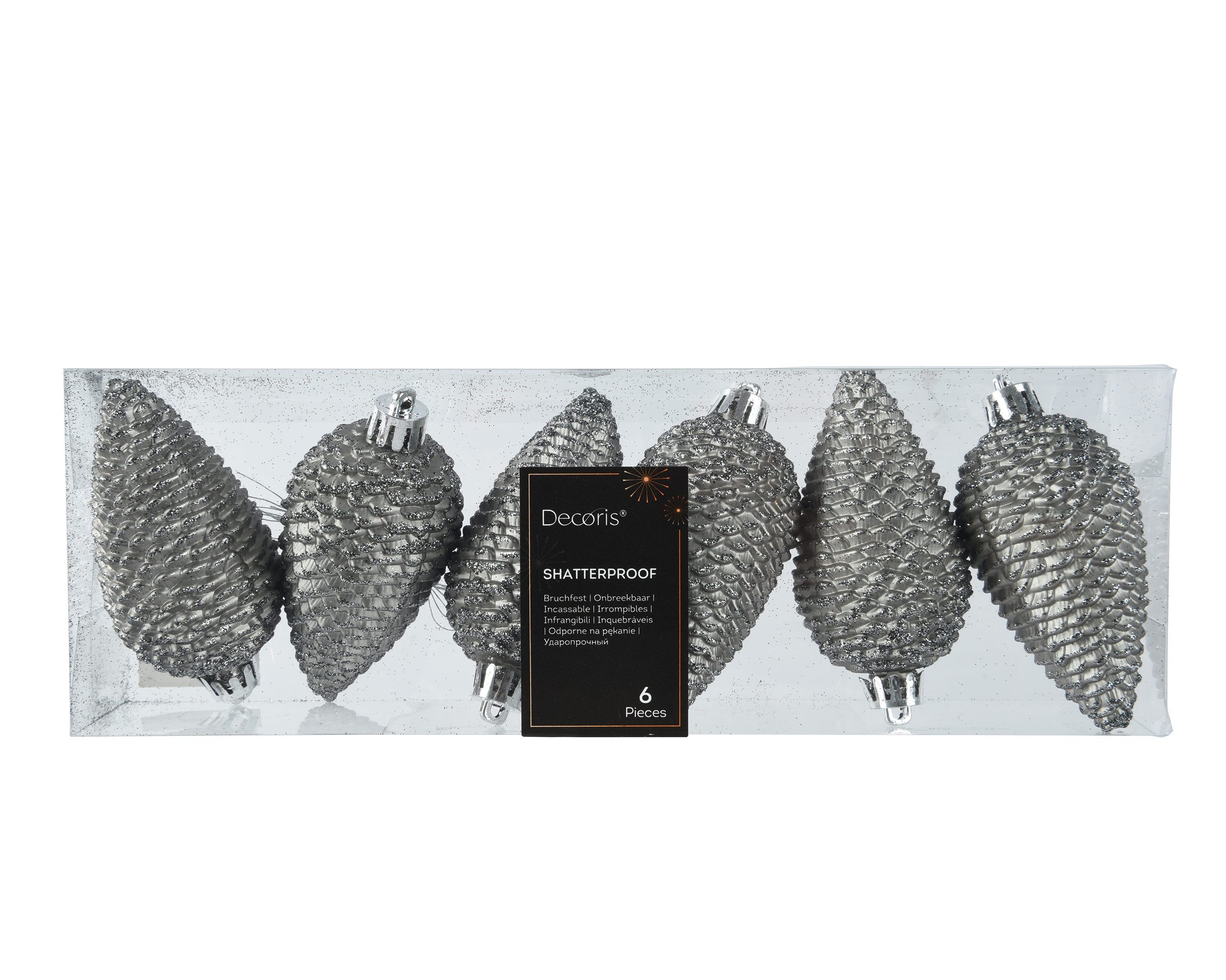 Kaemingk Christbaumschmuck, Christbaumschmuck Zapfen 8cm Kunststoff 6 Stück - Zart Grau