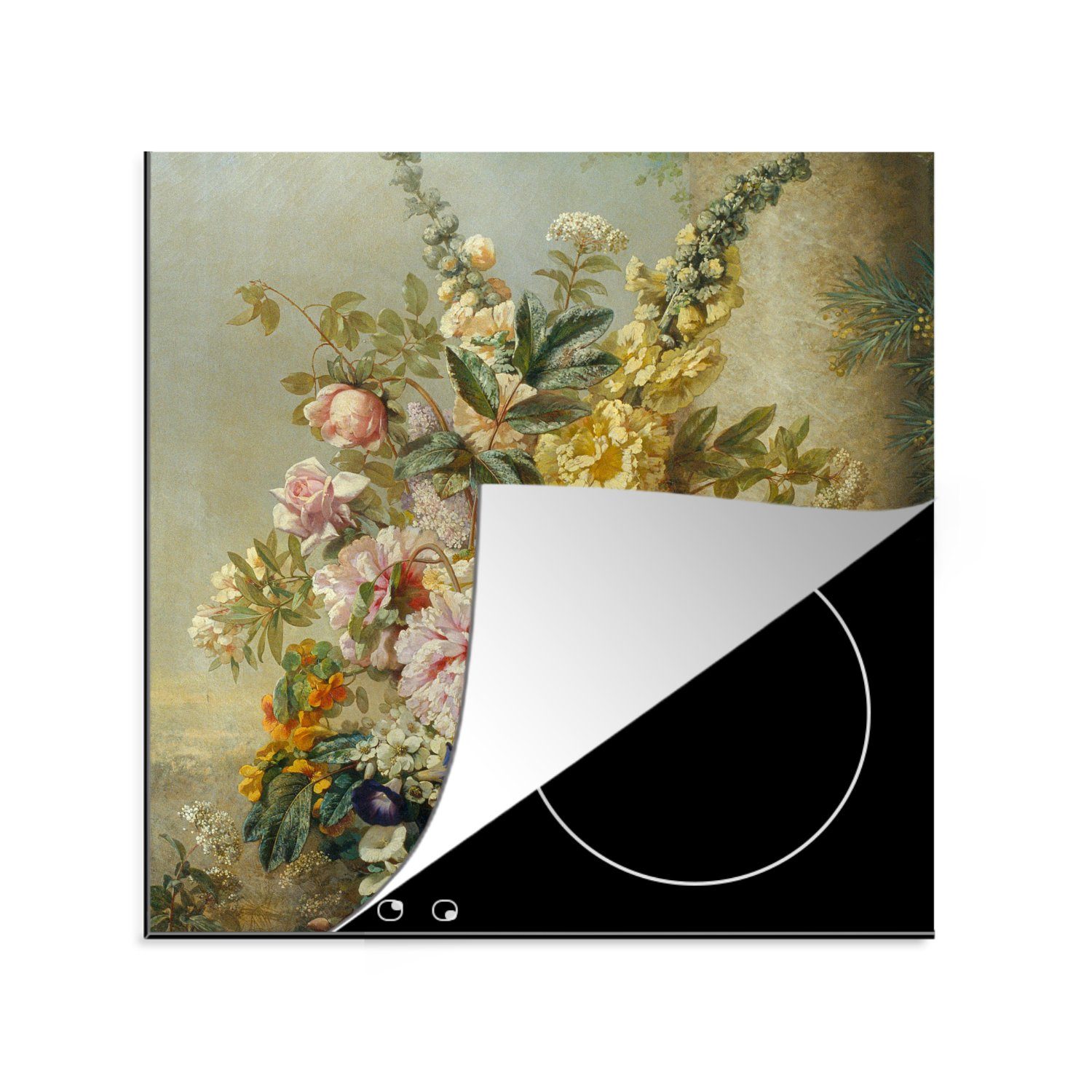 MuchoWow Herdblende-/Abdeckplatte Große Vase mit Blumen - Josep Mirabent - Gemälde, Vinyl, (1 tlg), 78x78 cm, Ceranfeldabdeckung, Arbeitsplatte für küche