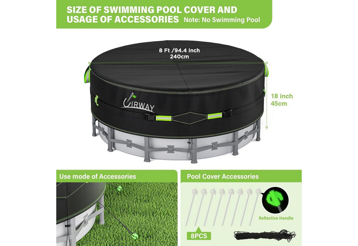 Thumbnail - LuxusKollektion Pool-Abdeckplane Poolabdeckung 244 cm 420D Winterabdeckung Uv-Schutz Abdeckplane