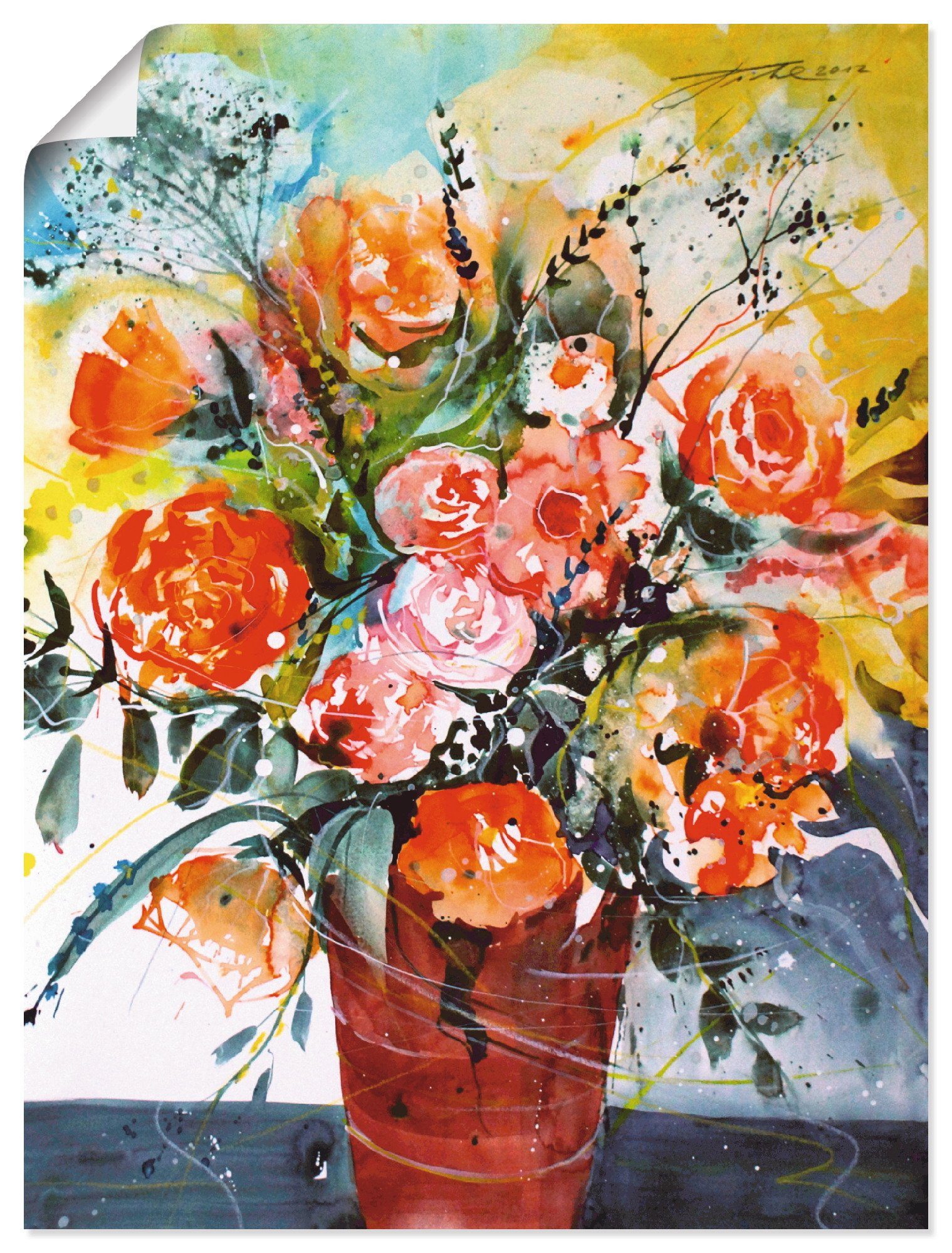 Artland Wandbild Rosen in brauner Vase, Blumen (1 St), als Alubild, Leinwandbild, Wandaufkleber oder Poster in versch. Größen