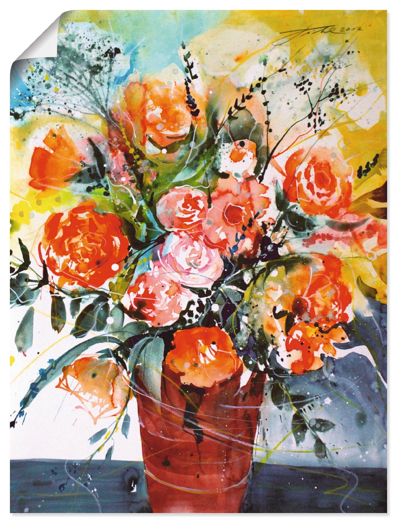Artland Poster Rosen in brauner Vase, Blumen (1 St), ohne Rahmen