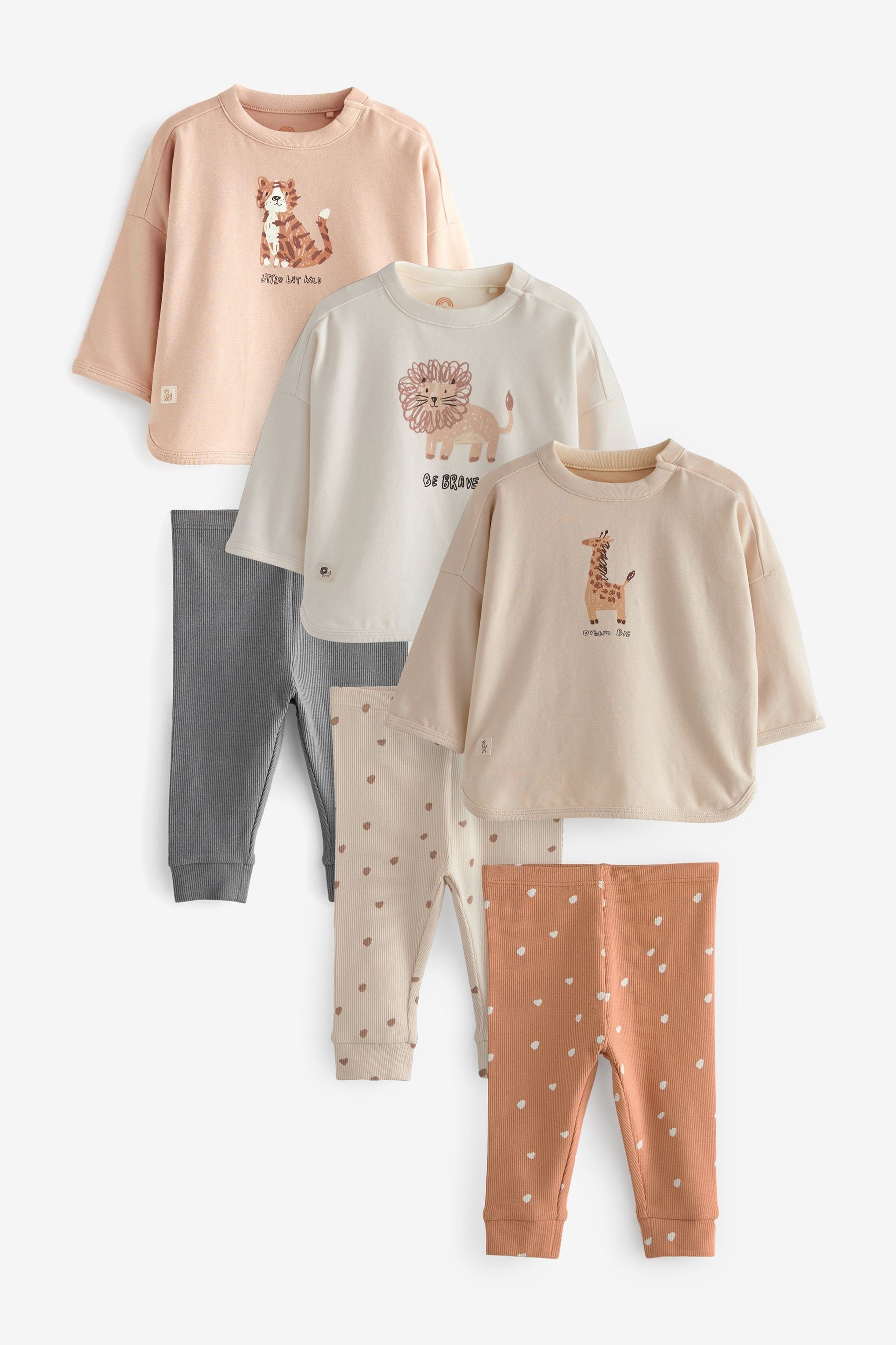 & Shirt Safari Baby Leggings 6er-Pack und (6-tlg) T-Shirts Neutral Leggings Next