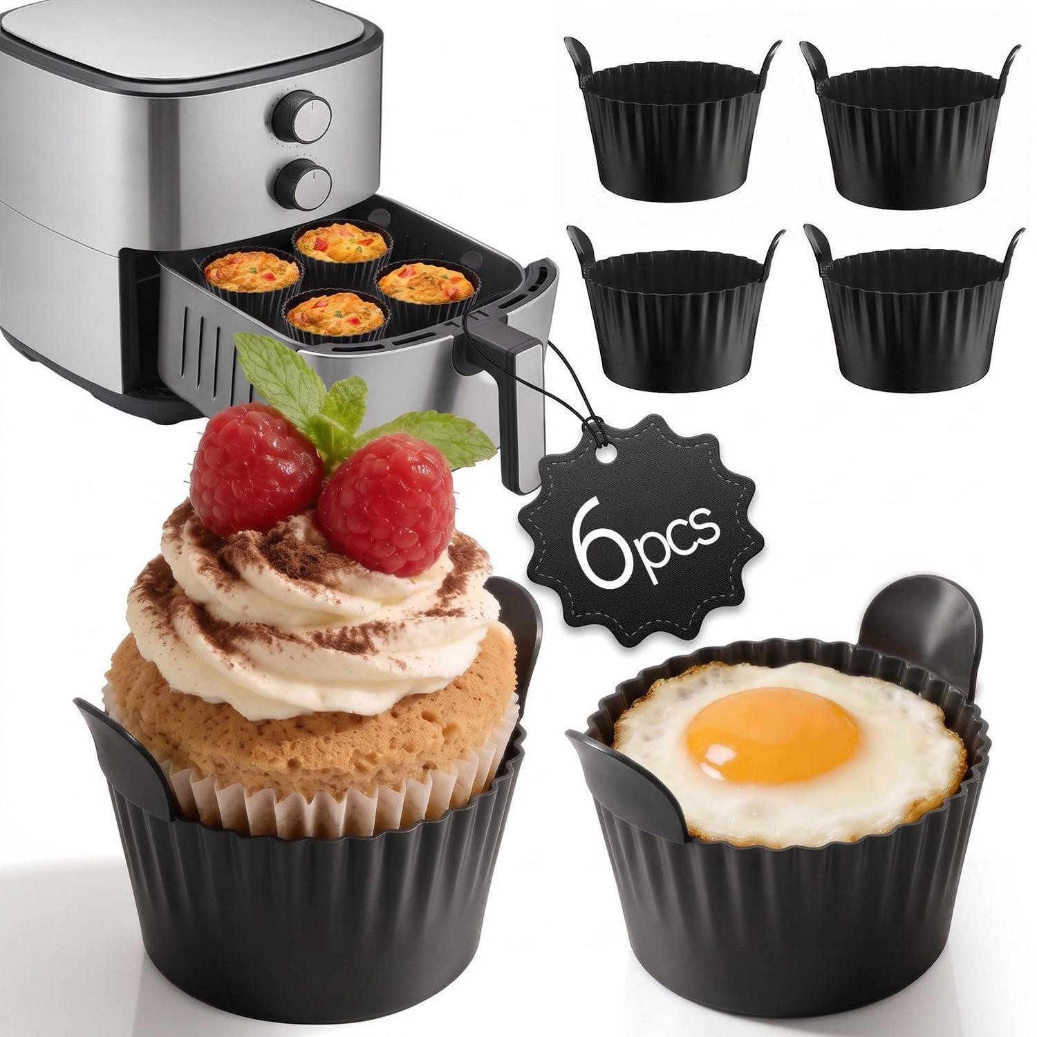 LuxusKollektion Muffinform Muffinform Silikon 6er-Set 9x5.5cm Airfryer, (6-tlg)