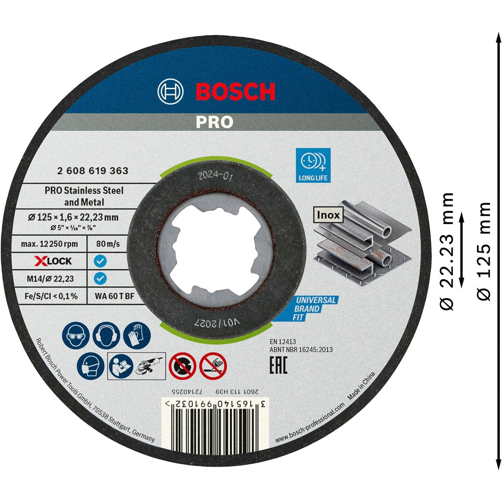 BOSCH Trennscheibe Bosch PRO 25x Stainless Steel and Metal X-Lock Trennscheibe 125 x 1,6 
