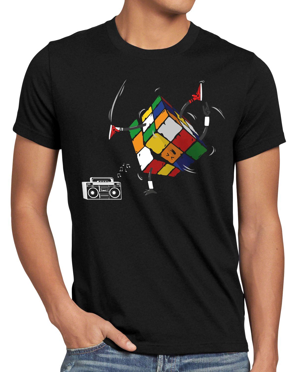 style3 Print-Shirt Herren T-Shirt Cube Breakdance zauberwürfel sheldon schwarz