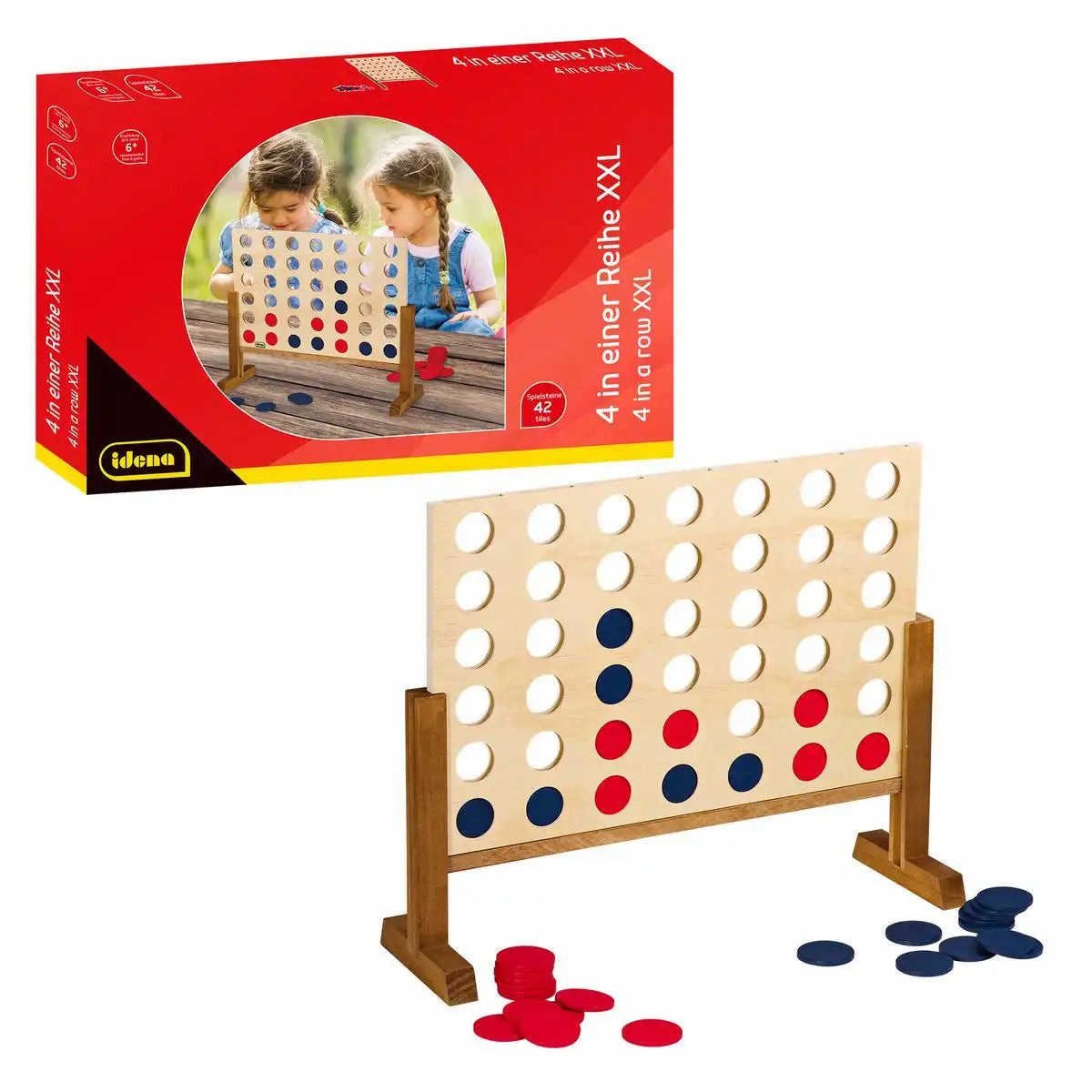 Idena Spiel Idena XXL Holzspiel 4 Gewinnt - Riesenspaß für Familie & Garten (45x56