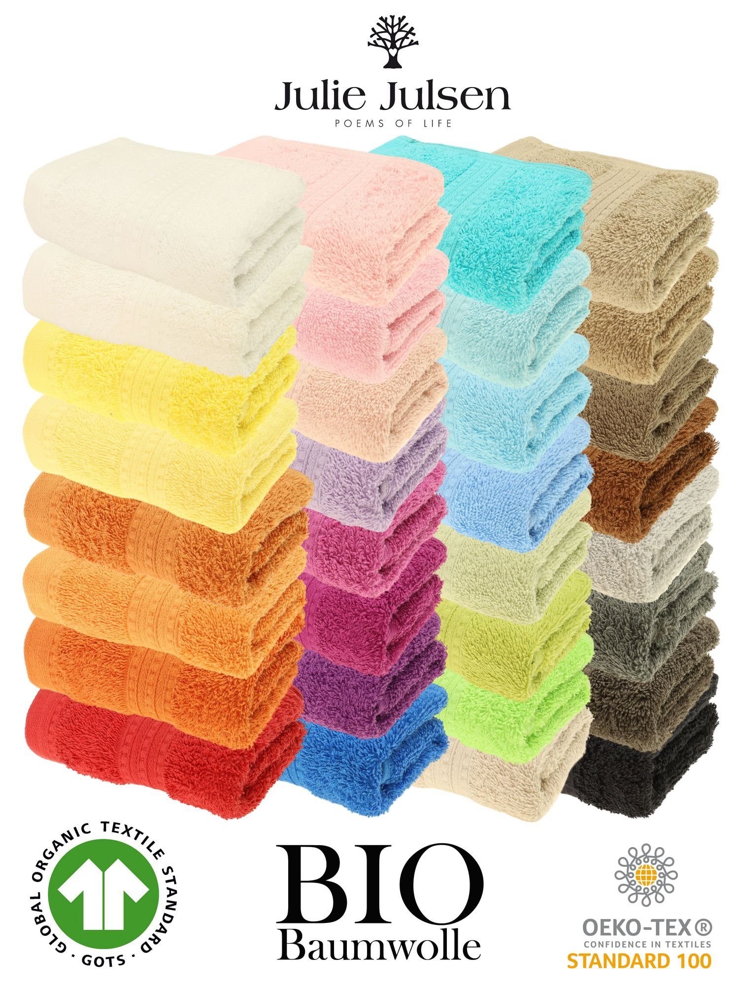 Handtuch 15 Bio-Baumwolle (1-St) Julie cm, Julsen 21 x 1-Handtuch-Lavendel-Waschhandschuh
