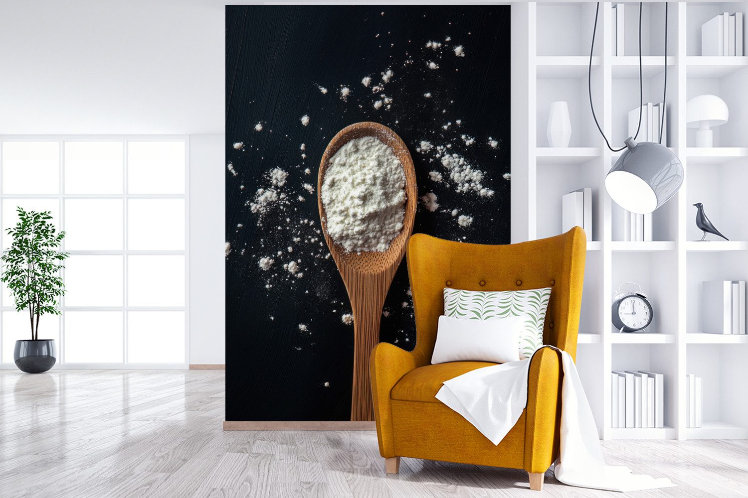 MuchoWow Fototapete Mehl - Holz - Löffel, Matt, bedruckt, Vliestapete für Wohnzimmer Schlafzimmer Küche, Fototapete, 180x280 cm