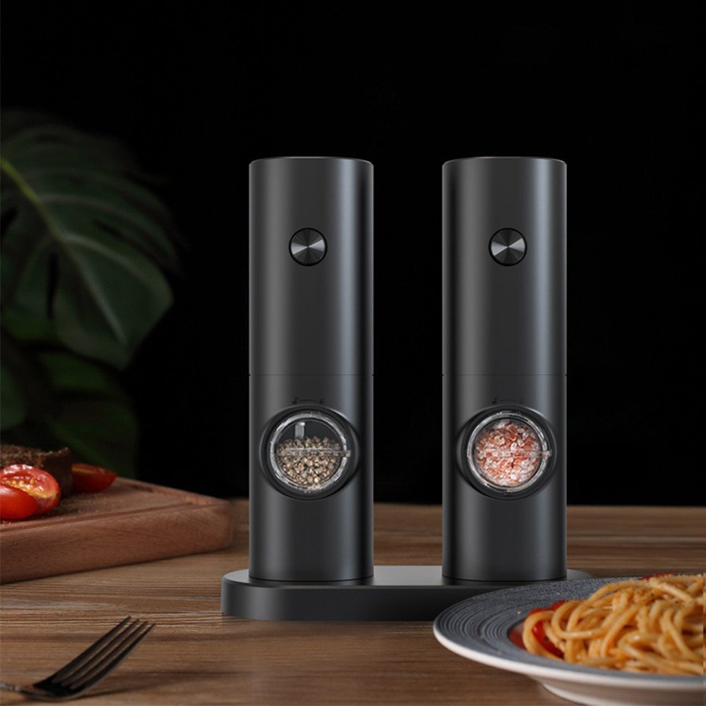 POPOLIC Salz-/Pfeffermühle Elektrische Salz und Pfeffermühlen Set, Batteriebetrieben mit Basis Batterie, (1 Stück), Automatisches Mahlen mit LED-Licht für BBQ Restaurant Küche