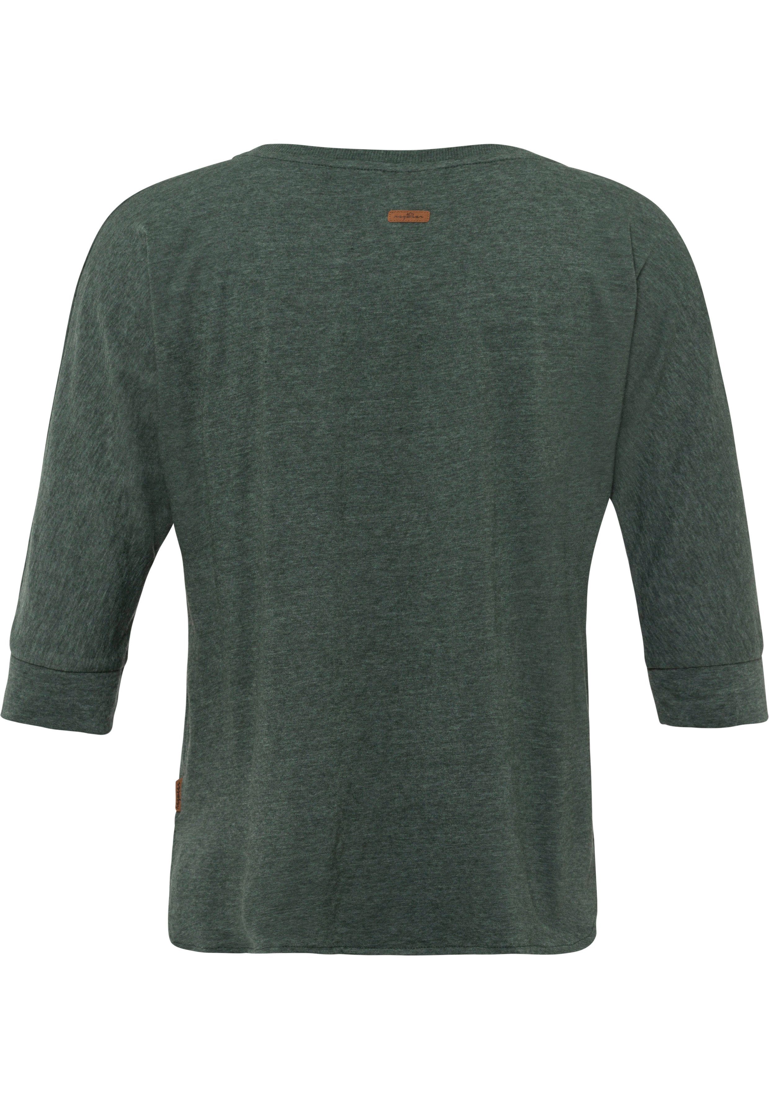 mit in im green T-Shirt Herz-Design Holzoptik natürlicher Ragwear SHIMONA Zierknopfbesatz dark