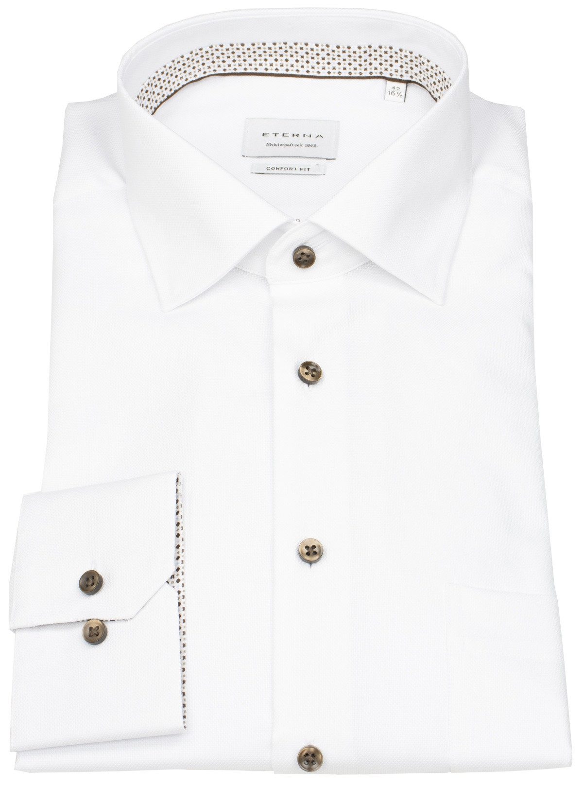 Eterna Businesshemd Comfort Fit bügelfrei Kentkragen Kontrastknöpfe