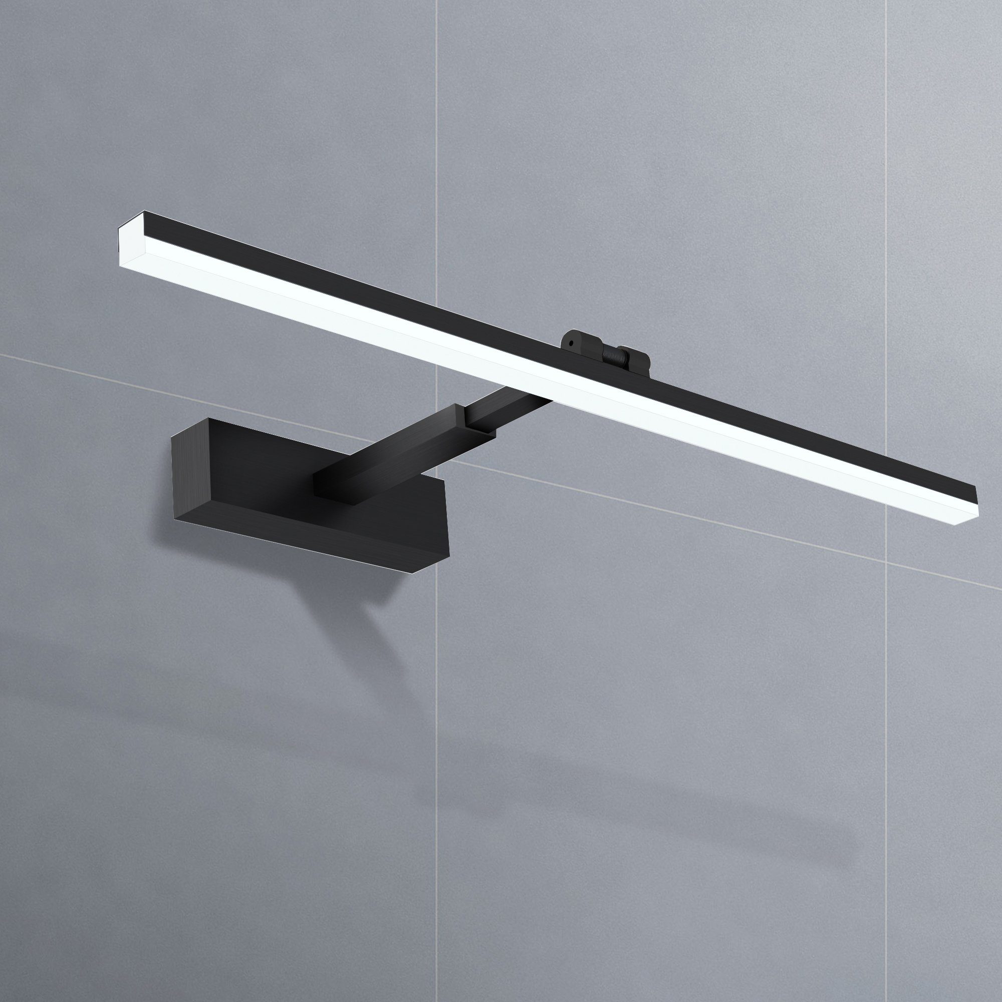 WDWRITTI LED Spiegelleuchte Schwarz Spiegellampe 6500K wasserdicht Badezimmer Bad Tageslichtweiß, 180° energiesparender, Kaltweiß, Lampenschirm, Aluminium Drehbar, 60cm IP44 Dehnbar, Wandleuchte