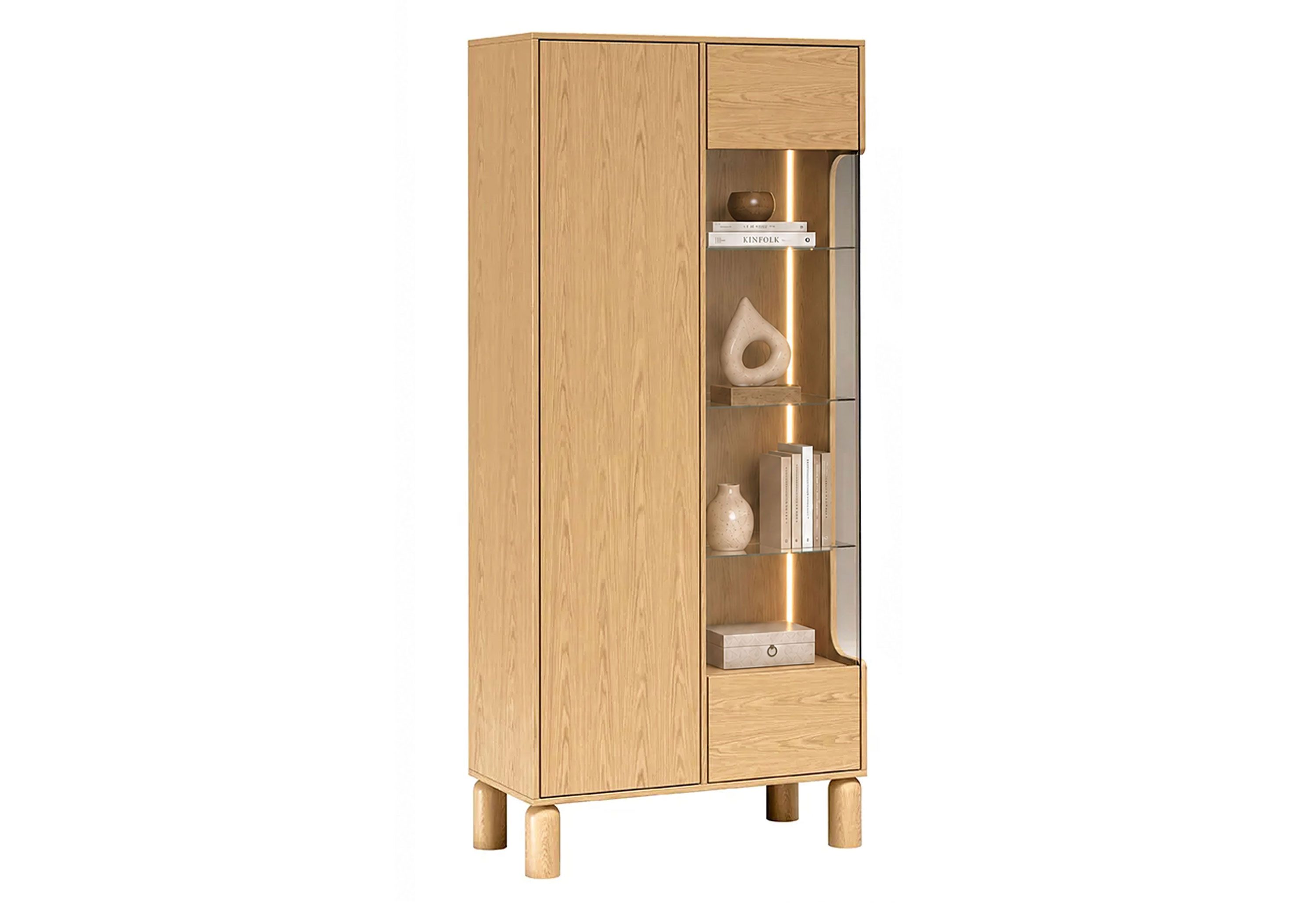 Lookway Standvitrine LINDEN mit Glastür und LED-Beleuchtung Breite: 89 cm, Höhe: 197 cm, Tiefe: 40,6 cm