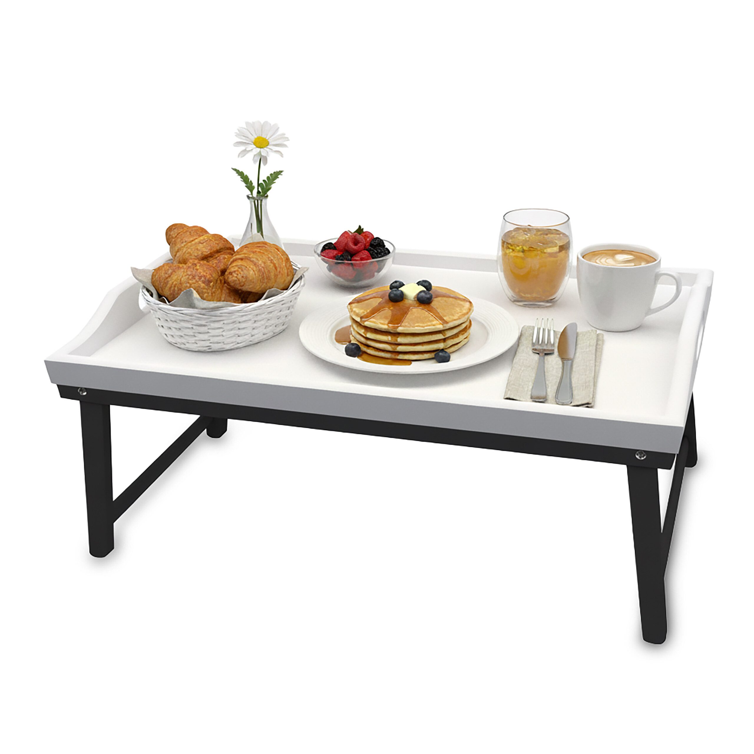 relaxdays Tabletttisch Betttablett aus Bambus, Weiss-grau