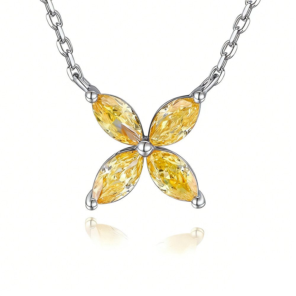 Sternvoll Goldkette Kleeblatt Kette mit 0,62 ct gelben Diamanten aus 18K Gold, IGI, Glücksbringer, Kleeblatt-Design, 18K Massivgold, Fancy Yellow Diamonds