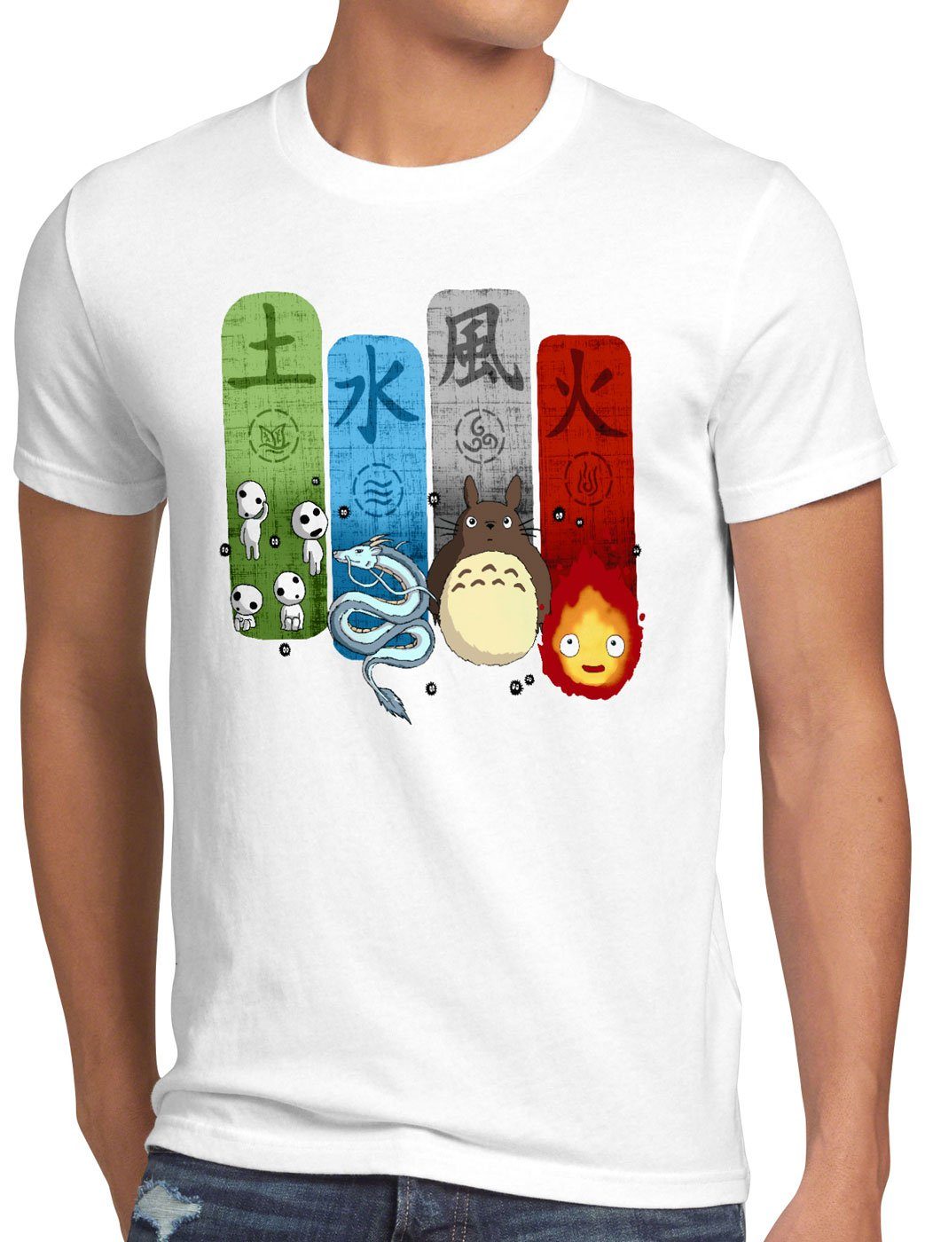 style3 Print-Shirt Herren T-Shirt Ghibli Family totoro mononoke schloss chihiro film weiß | T-Shirts