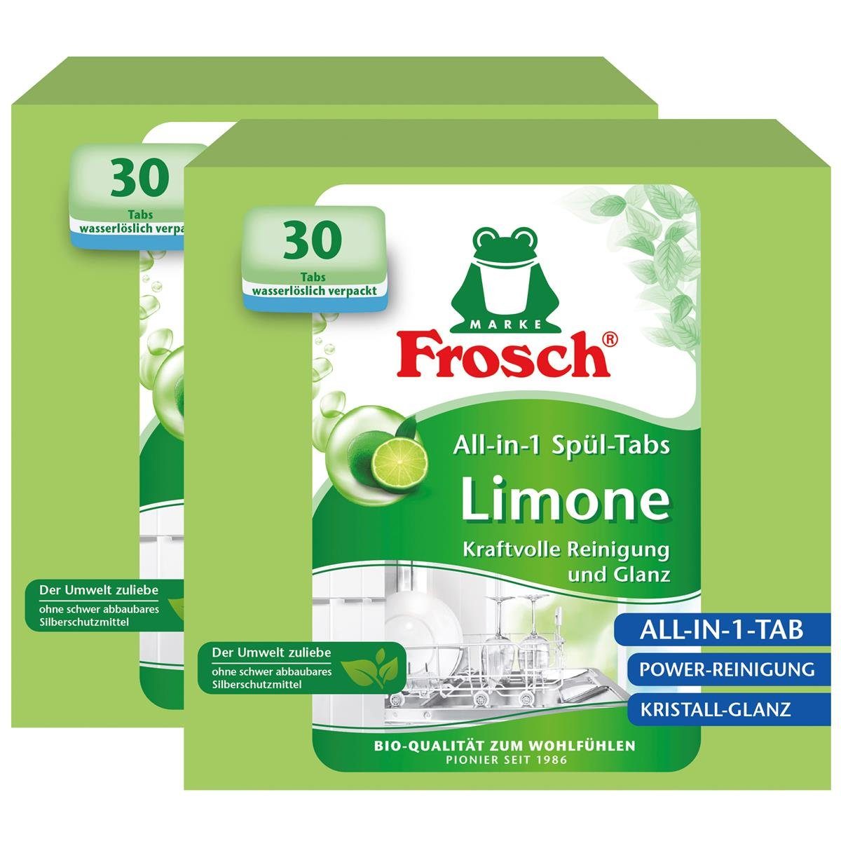FROSCH Frosch All-in-1 Spülmaschinen Tabs Limone 30 Tabs - Kristall-Glanz (2e Spülmaschinenreiniger