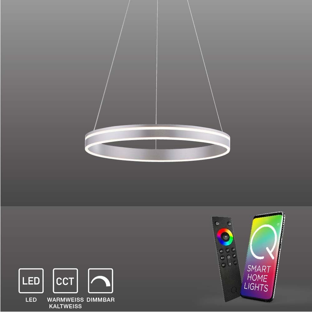 Paul Neuhaus Smarte LED-Leuchte LED Pendellampe CCT Q-Vito Ring, Smart Home, RGB+W-Farbregelung, Dimmfunktion, Memoryfunktion, mit Leuchtmittel, Pendelleuchte Ring Works with Alexa, Fernbedienung silber