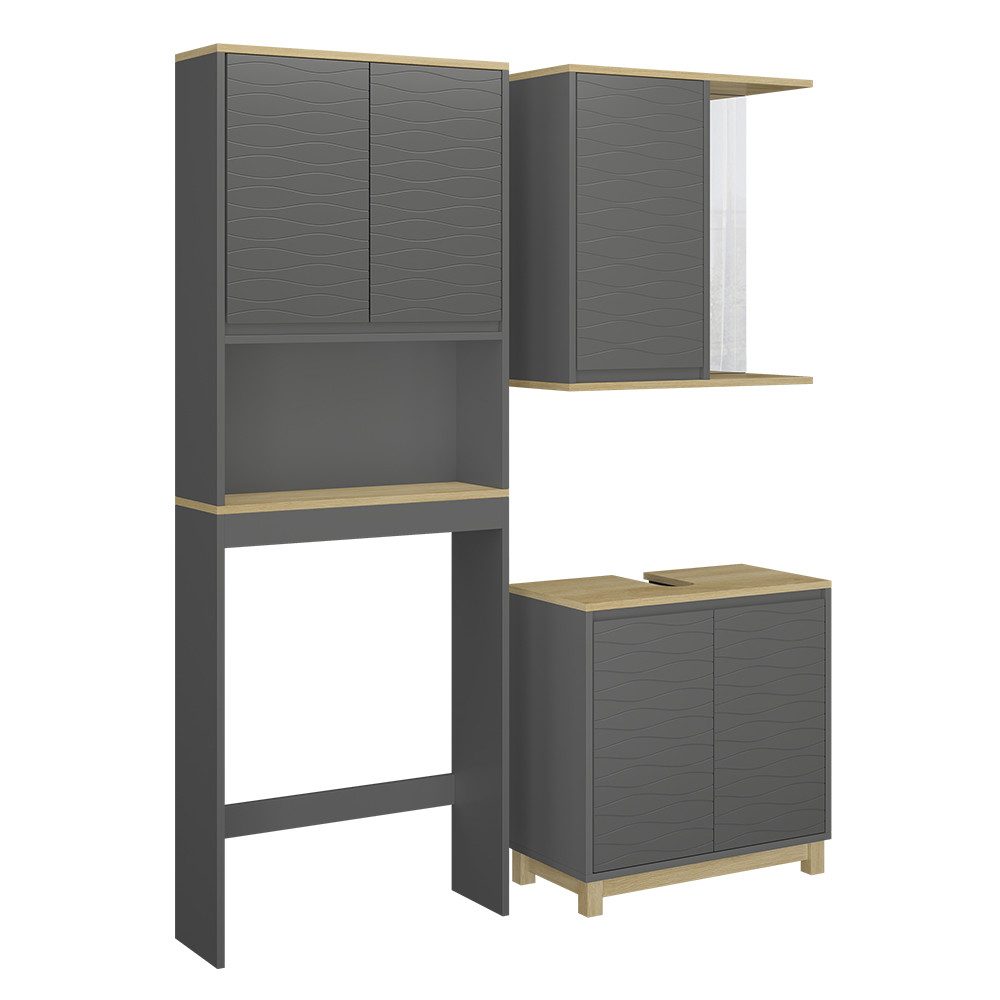 Badmöbel-Set Livia, Anthrazit/Eiche, 3 Teile