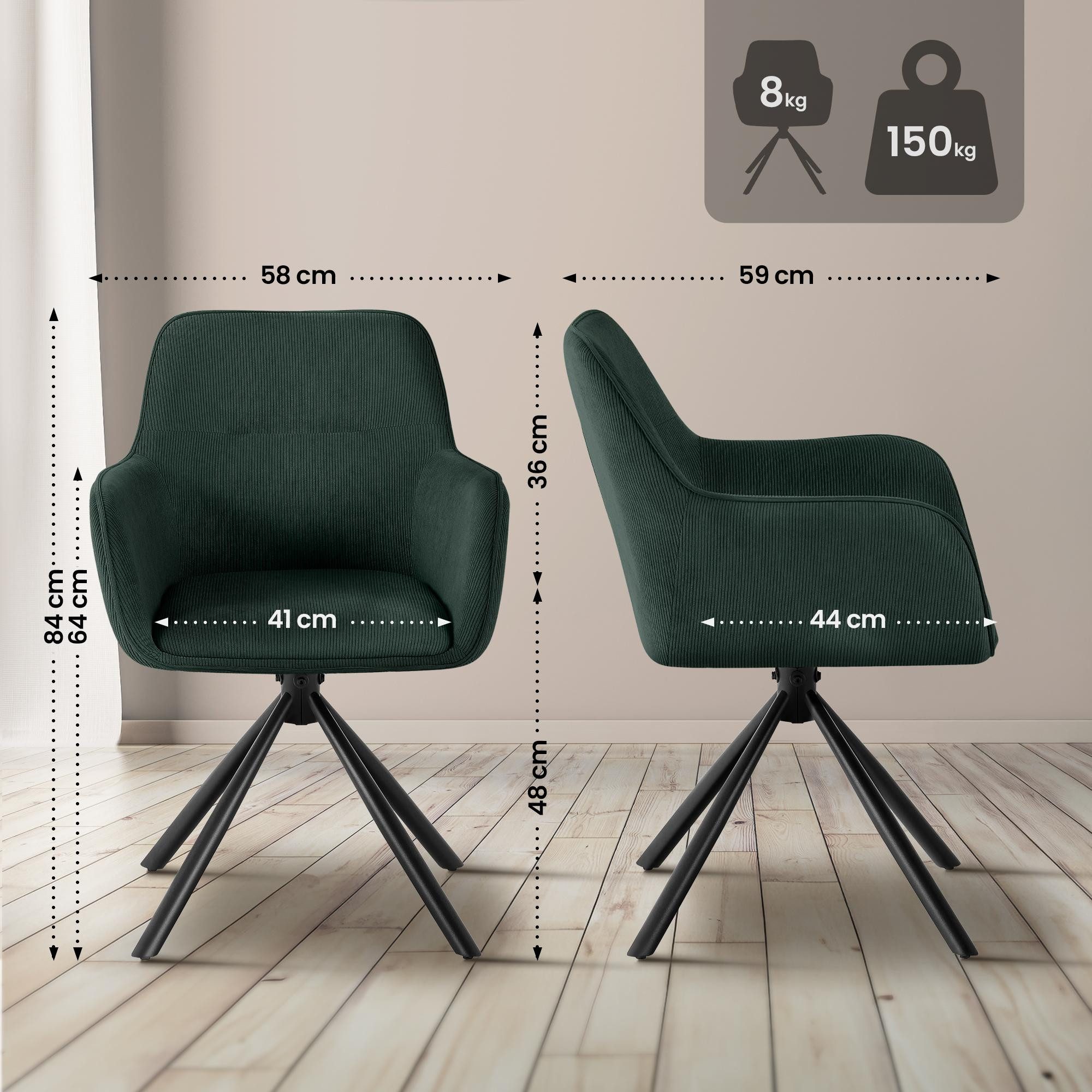 CLP Esszimmerstuhl Tipton (1er, 1 St), mit Cordbezug, schwenkbarer Polsterstuhl