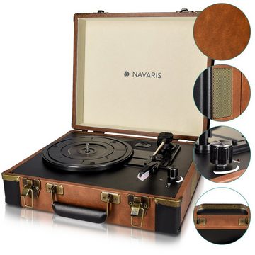 Navaris Plattenspieler (Retro Kofferplattenspieler mit Lautsprecher - USB Port zum Digitalisieren - 35,5x11,5x27,5cm - Vintage Schallplatten Spieler)