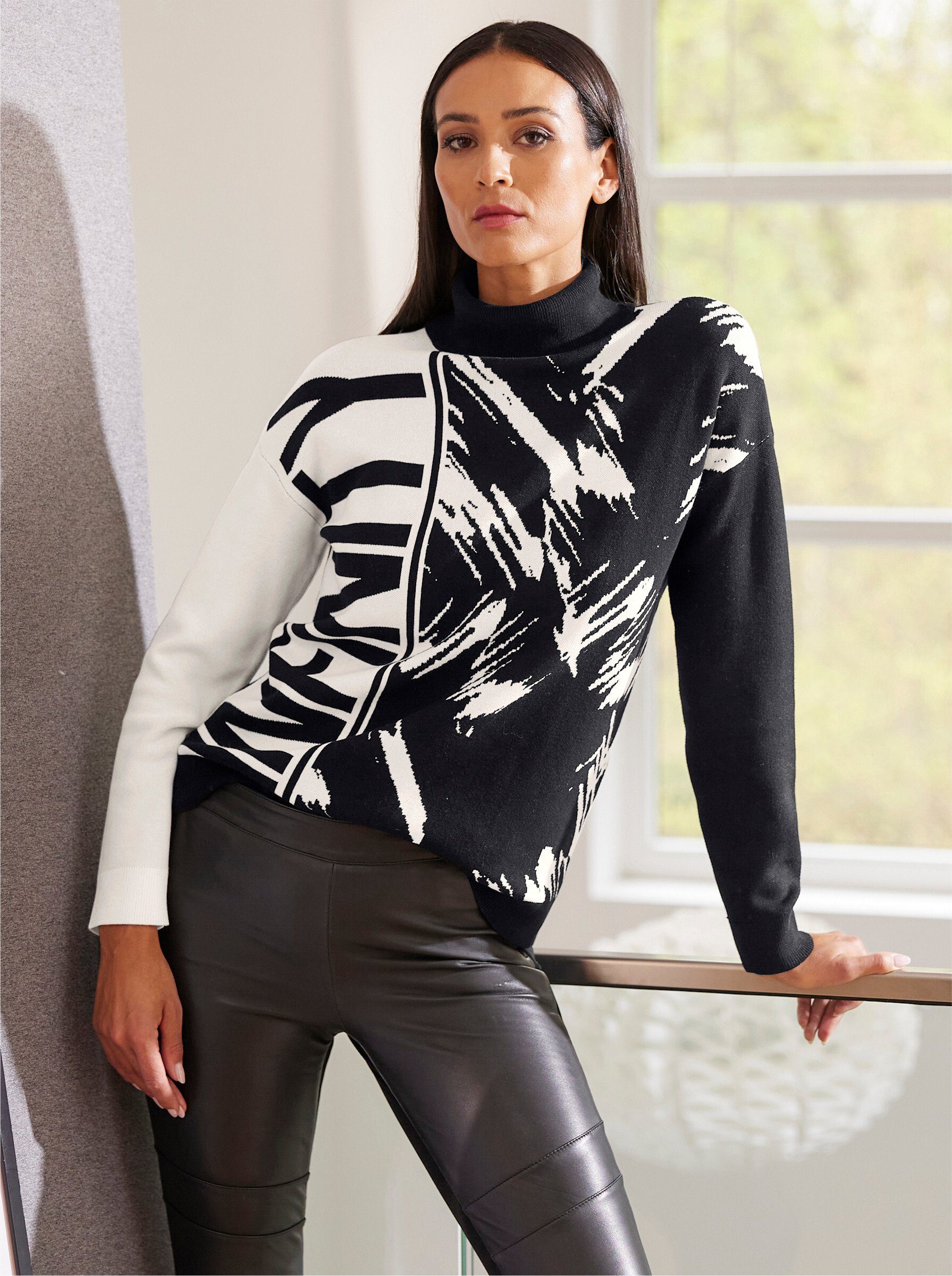 heine Strickpullover Rollkragenpullover Langarm Feinstrick, Jacquard