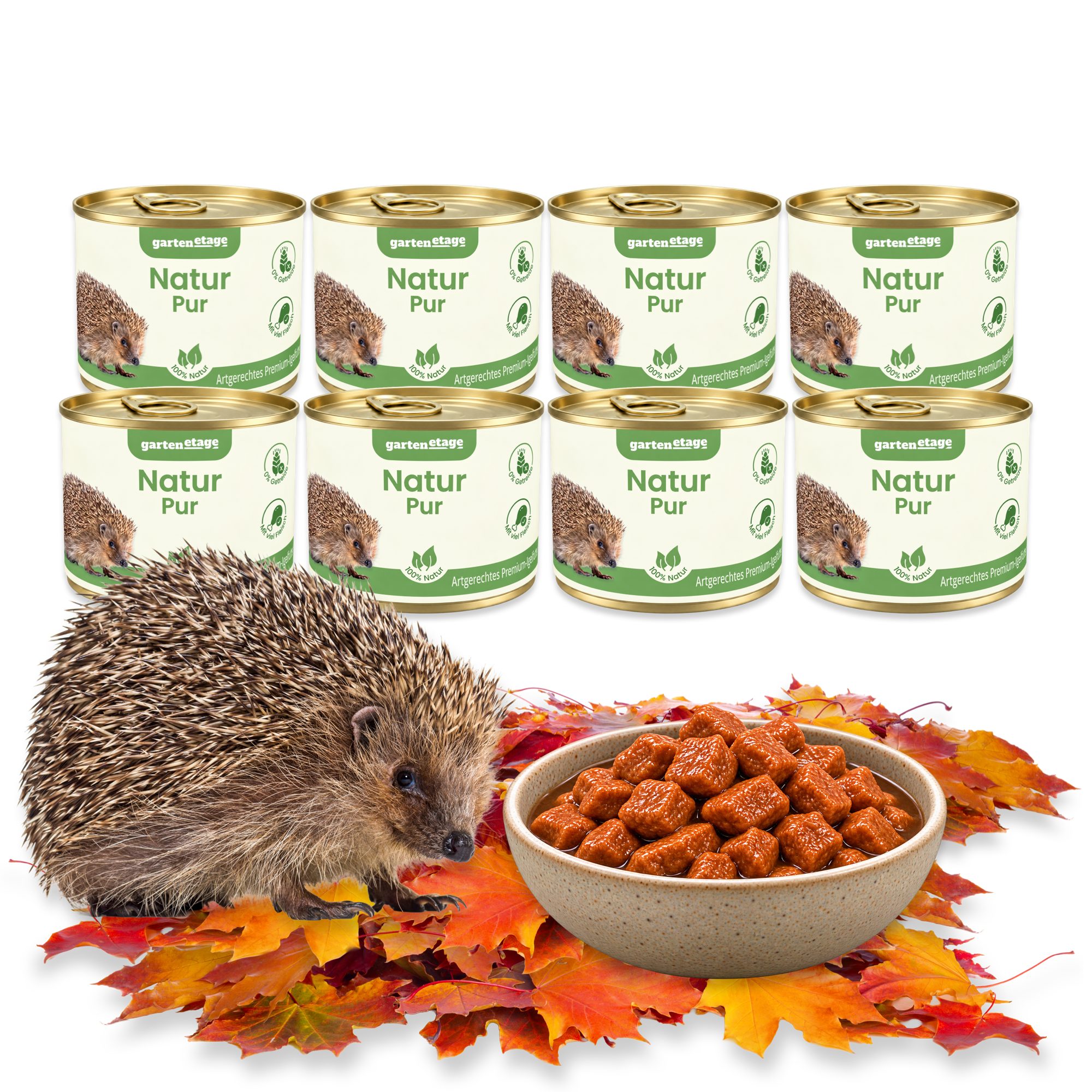 gartenetage Artgerechtes Premium-Igelfutter mit sehr hohem Fleischanteil 8x 200 g, Ergänzungsfutter für: Igel, Getreidefrei, proteinreich & natürliche Energie