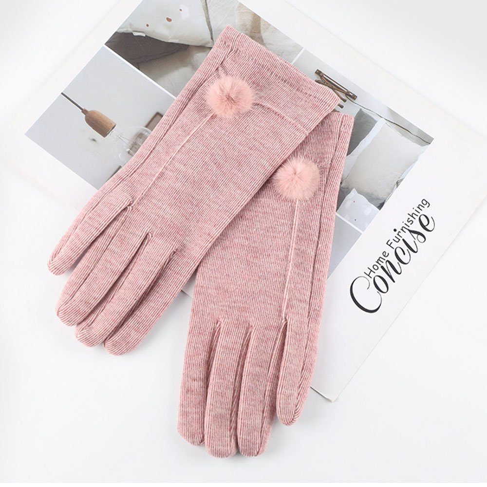 Damenhandschuhe Frackhandschuhe leichte mit Stretch Rosa LAKKEC und Elegante hohem Pelzkugeln mit warm kälteschützend Fäustlinge