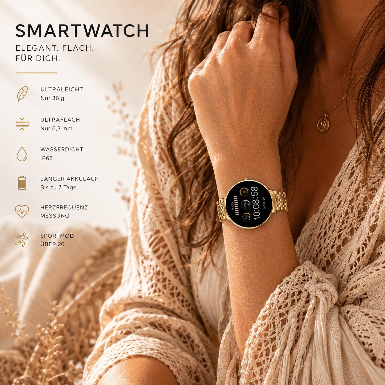 XCOAST SIONA2 ultraflache Damen Smartwatch (4,2 cm) AMOLED, Frauen Smartwach, Armbanduhr, 1-tlg., Edelstahl, dezente Damen Smart Watch, 7 Tage Akku, Blutdruck,  – Bild 5 von 5