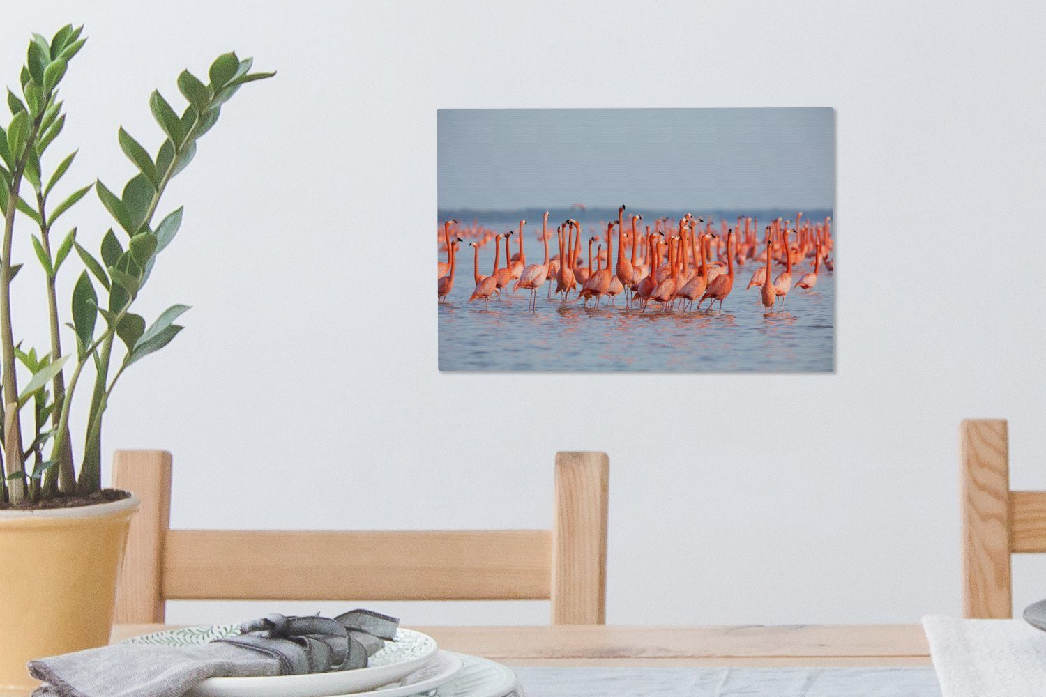 Leinwandbilder, Wasser, Aufhängefertig, 30x20 Wanddeko, Leinwandbild von Wandbild (1 Große St), Flamingos OneMillionCanvasses® cm Gruppe im