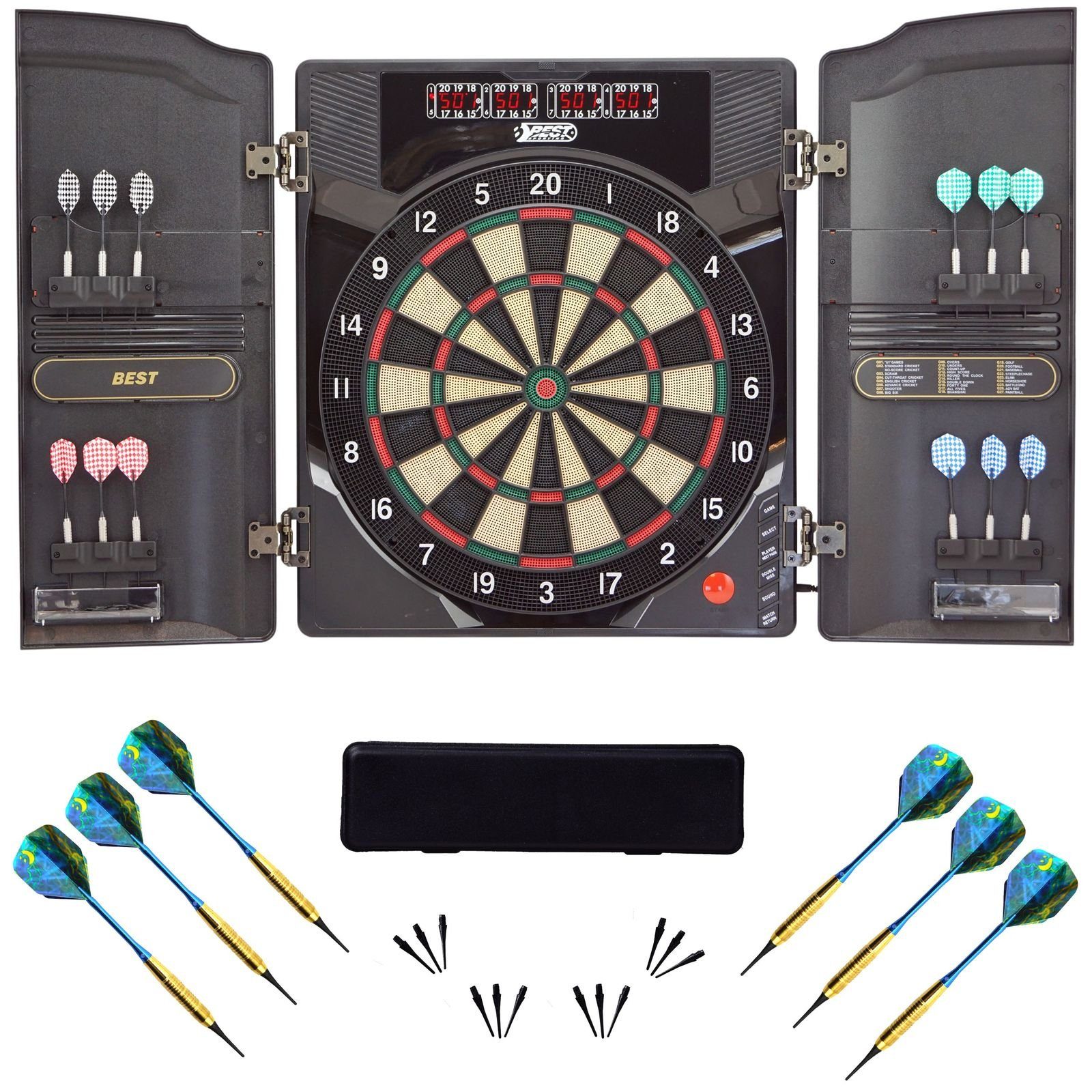 B Best Sporting Dartautomat Dart Set Oxford 2.0 mit 18 Dartpfeilen/Ersatzspitzen & Etui, Dartscheibe elektronisch im hochwertigen Set