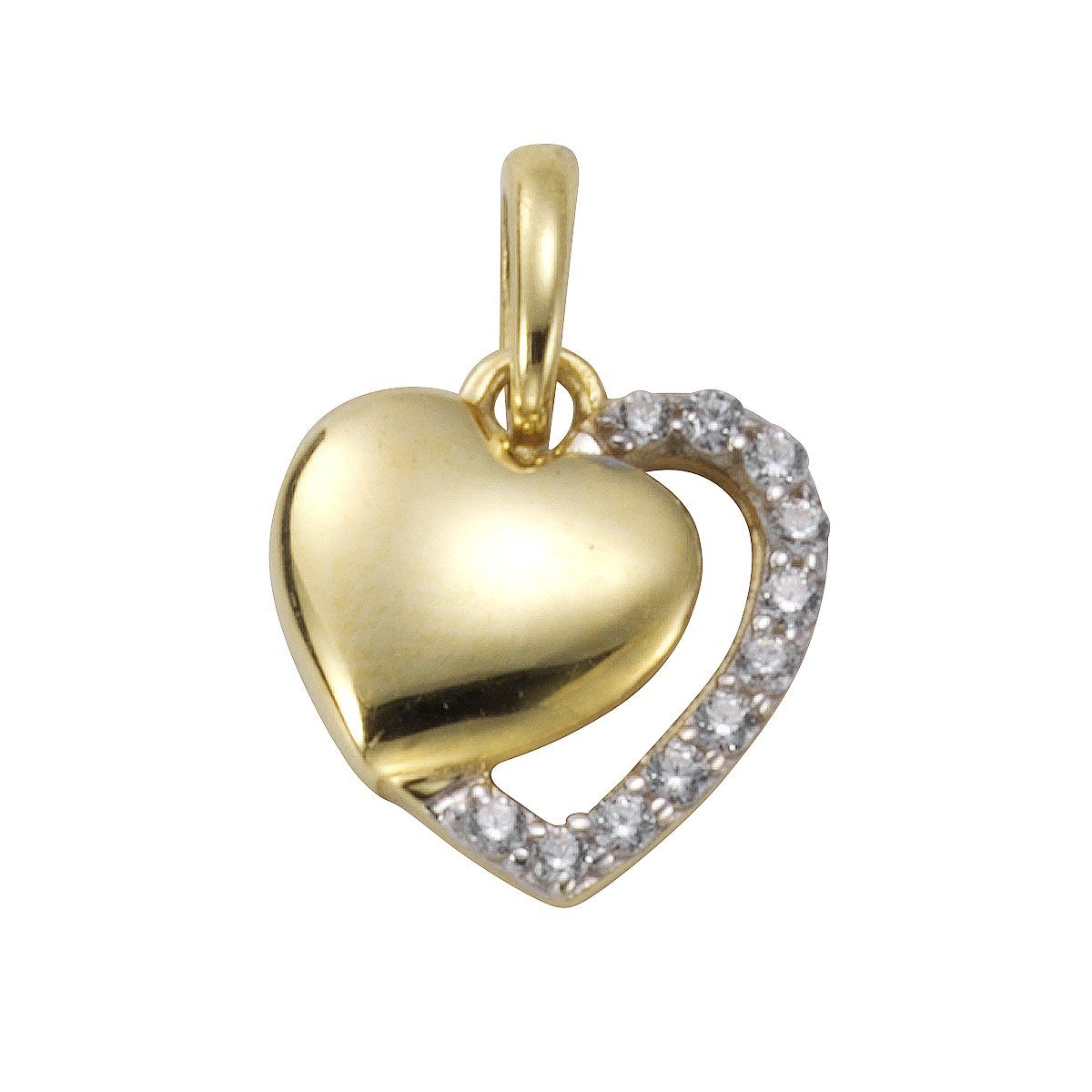 Vivance Kettenanhänger 333 Gold zweifarbig Motiv Herz, Äußeres Herz mit 11  weißen Zirkonia-Steinen | Kettenanhänger