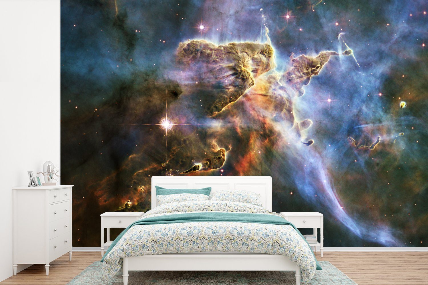 MuchoWow Fototapete Galaxie - Sterne - Licht, Matt, bedruckt, (6 St), Wallpaper für Wohnzimmer, Schlafzimmer, Kinderzimmer, Vinyl Tapete