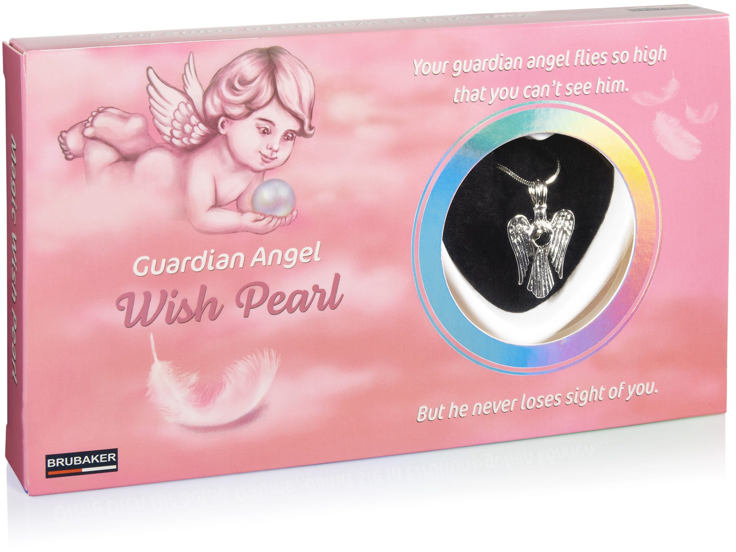 BRUBAKER Perlenketten-Set Schutzengel Wunschperle (Muschel mit echter Perle als Ювелирные изделия Geschenkset - Wish Pearl, Set), Halskette mit Silber Engel Anhänger