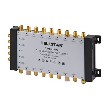 TELESTAR SAT-Multischalter TSM 5/16 PL Multischalter Versorgung bis zu 16 Teilnehmern, zum Anschluss eines Quattro-LNB, 1 Satellit