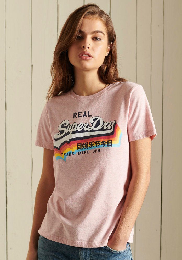 Logo Rainbow Print T-Shirt mit Vintage Superdry T-Shirt