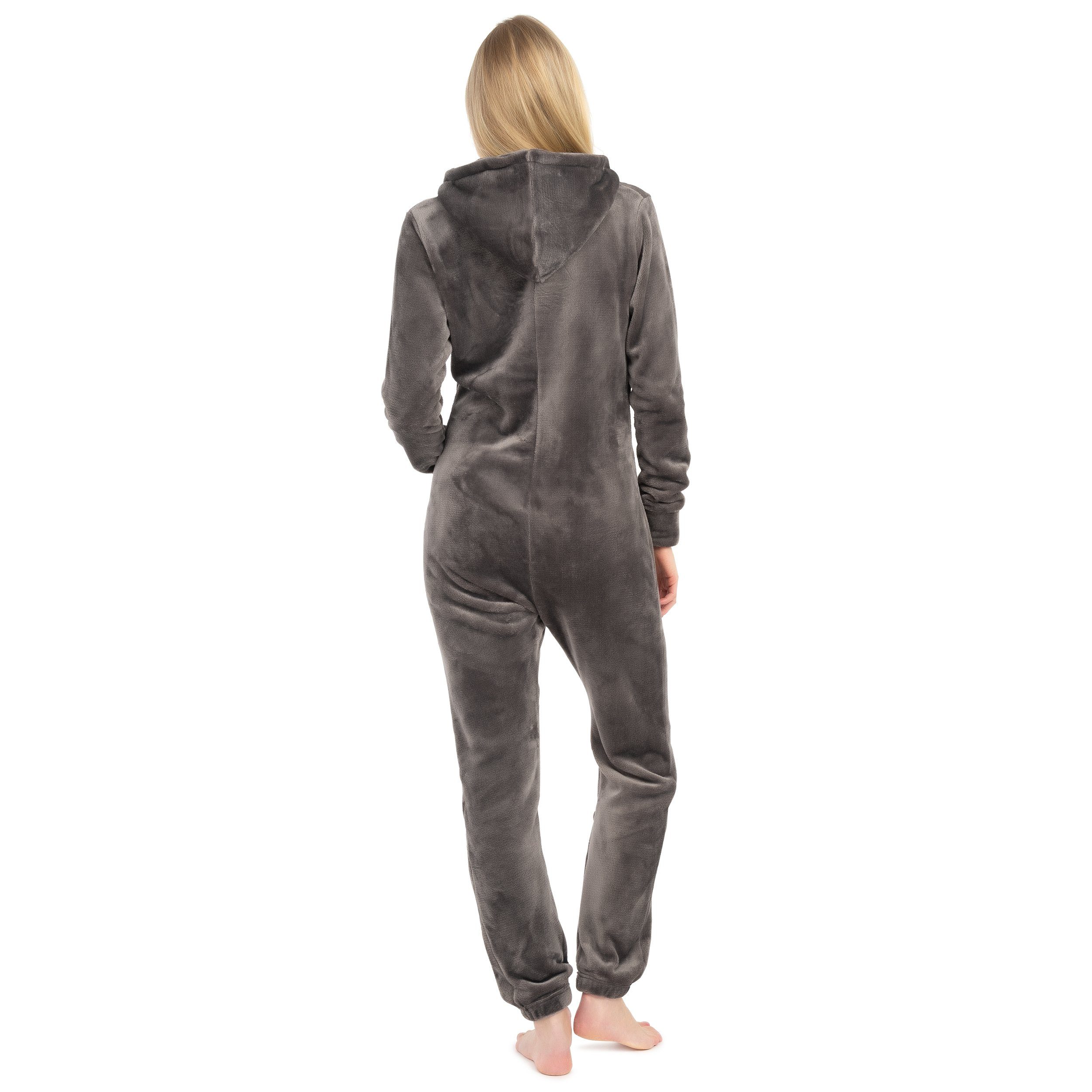 Basisstoff Jumpsuit Kitten Damen Jumpsuit Teddy Fleece Einteiler Overall