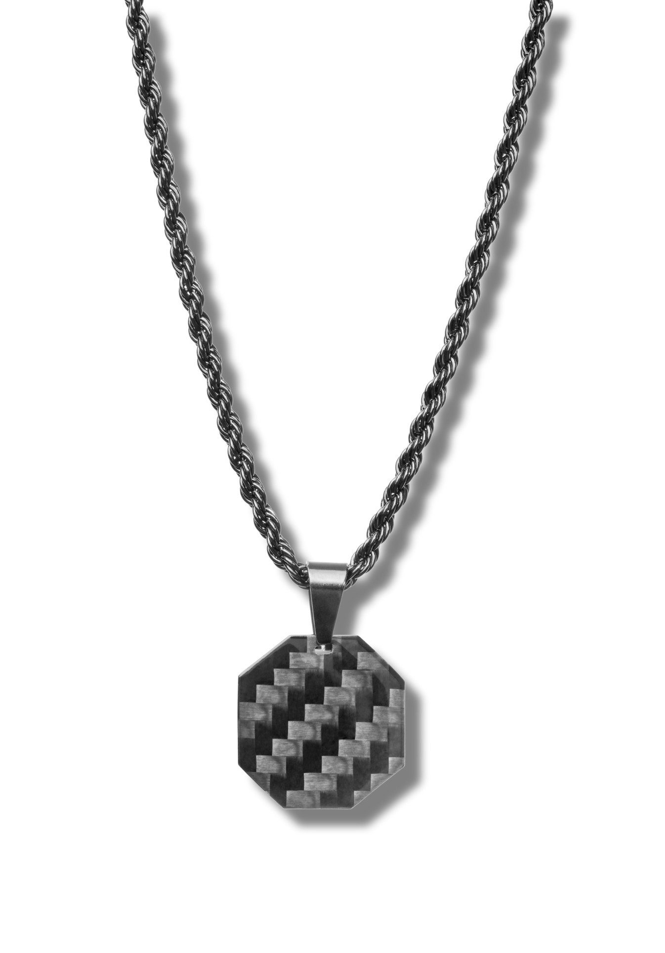 CRBNCNCPT Kette mit Anhänger Carbon Oktagon Anhänger mit schwarzer Edelstahl Kette Herren