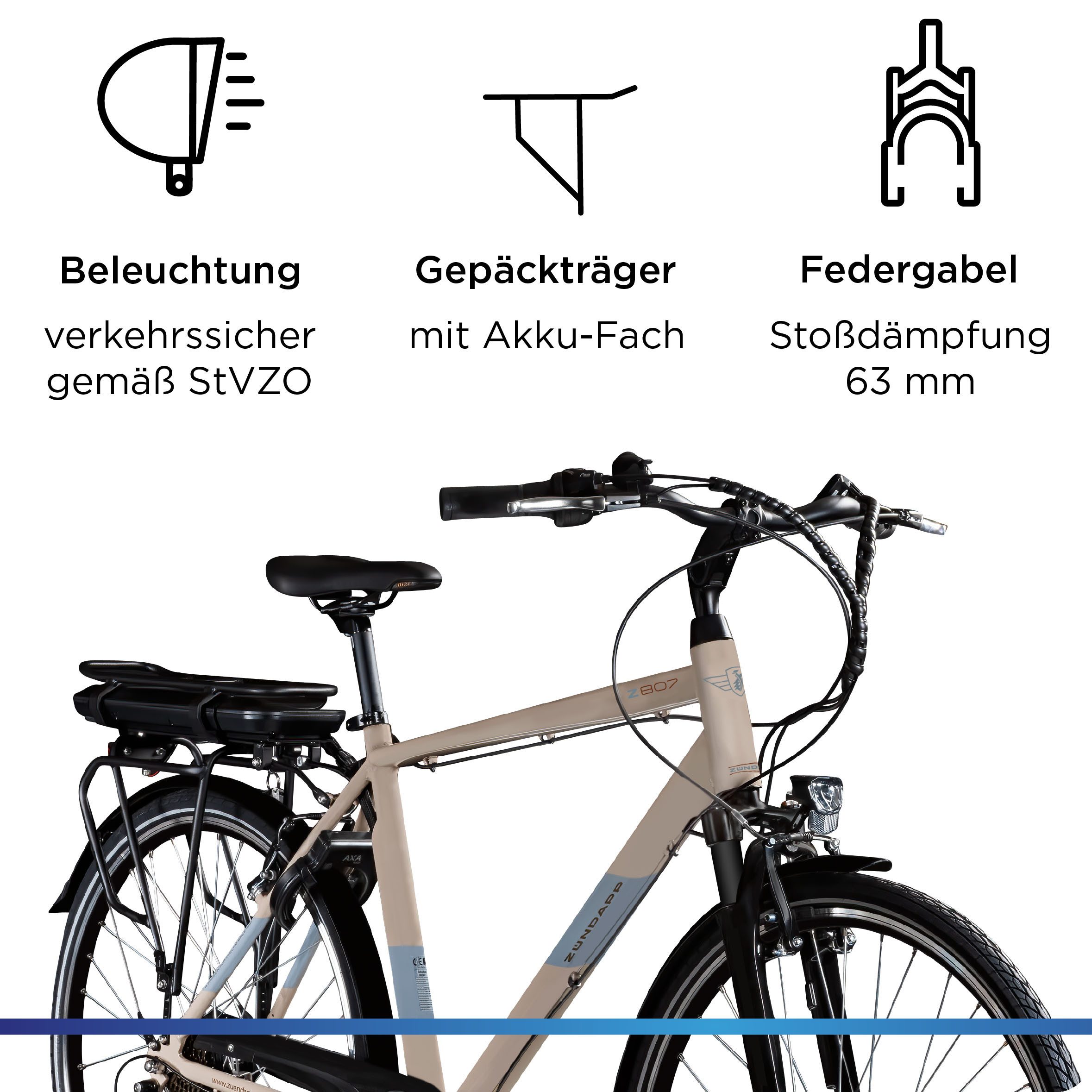 Zündapp E-Bike Trekkingrad Z807, 7 Gang Shimano Altus Schaltwerk, Kettenschaltung, Heckmotor, 468 Wh, Pedelec, Elektrofahrrad für Damen und Herren – Bild 4 von 5