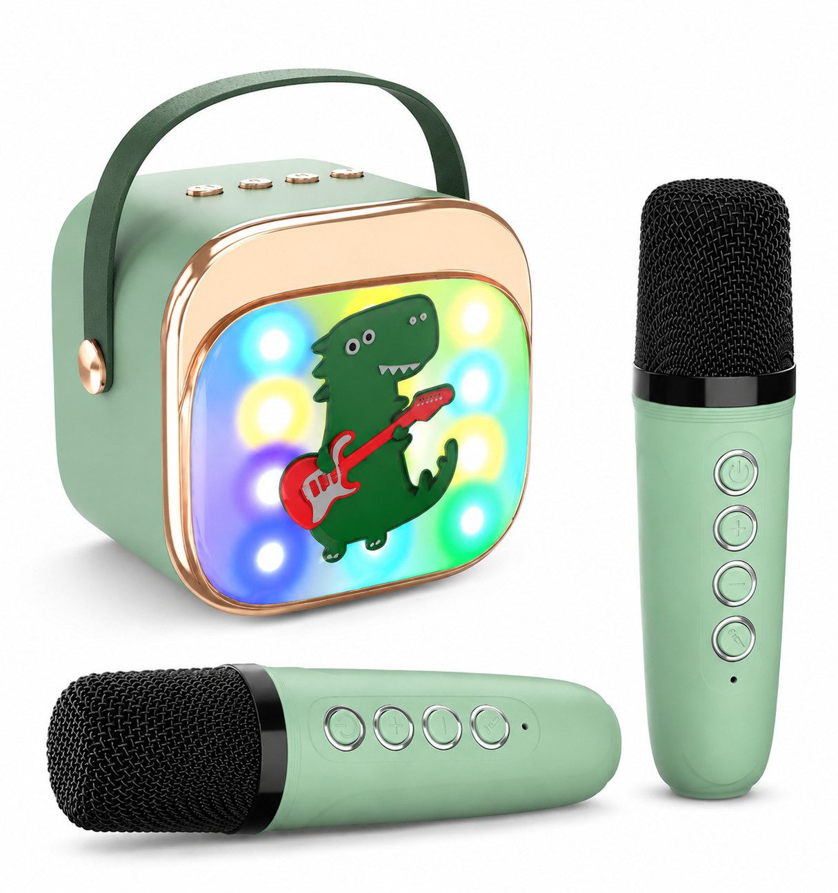 Toomoke Kinder-Lautsprecher mit 2 Mikrofonen Karaoke-Maschine Lautsprecher mit Mikrofon Geburtstagsgeschenk für Kinder (Tragbarer Bluetooth-Lautsprecher mit Lichtshow und Stimmverzerrer)