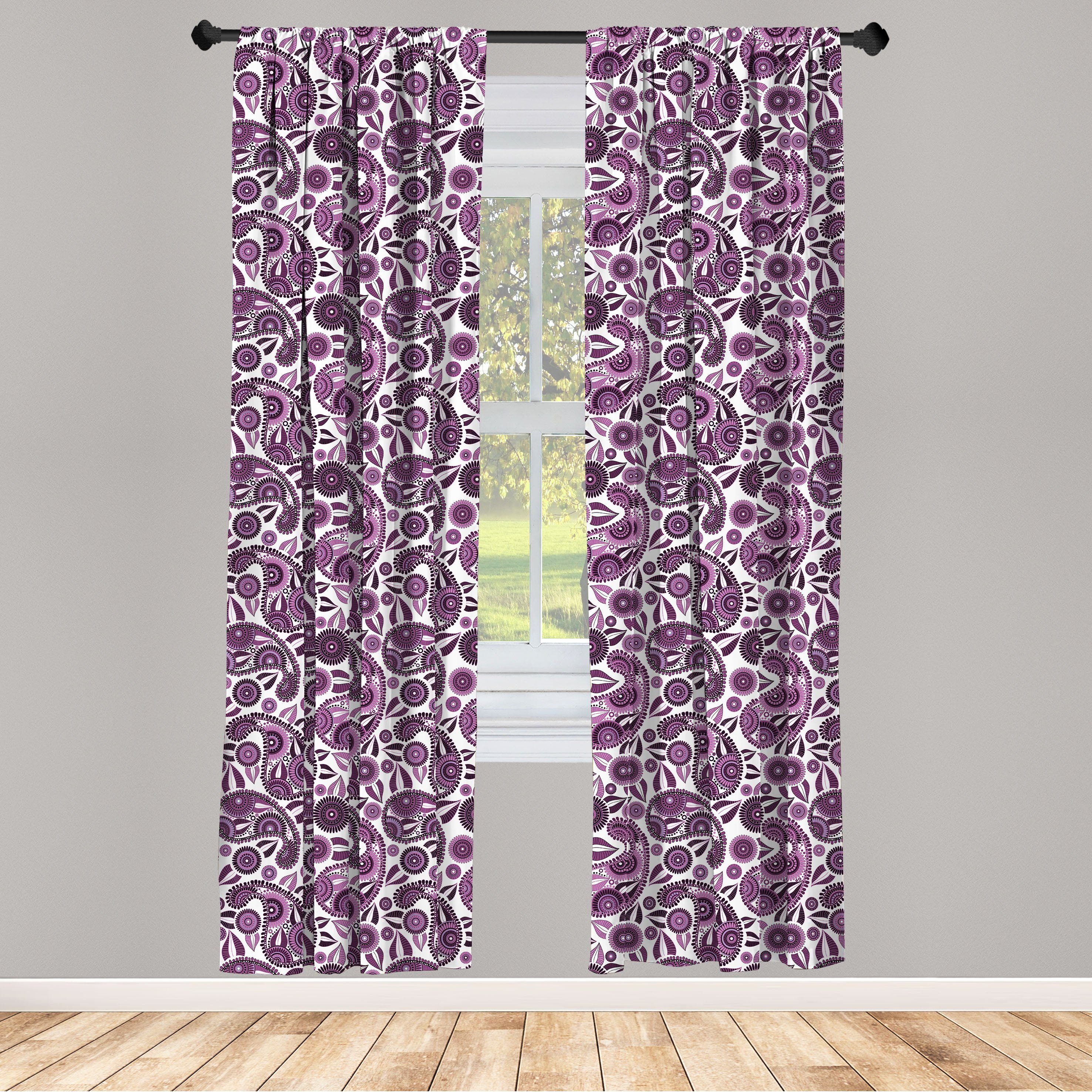 Gardine Vorhang für Wohnzimmer Schlafzimmer Dekor, Abakuhaus, Microfaser, lila Paisley Blumenblatt