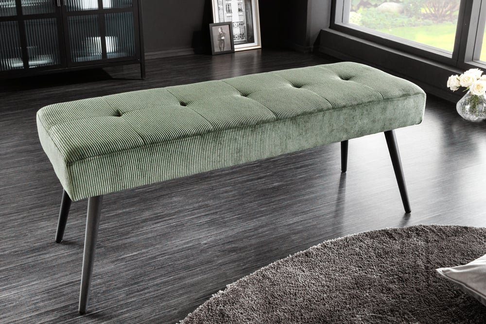 riess-ambiente Sitzbank BOUTIQUE 100cm grün/schwarz - Cord-Bezug, Metallbeine (Einzelartikel, 1-St), bequeme Polsterung mit Ziernähten – ideal für Flur oder Wohnbereich
