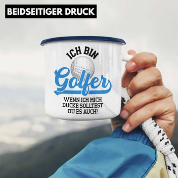 Trendation Thermotasse Trendation - Golf Geschenke Für Männer Frauen Kinder Lustig Emaille Tasse mit Spruch Golfspieler Emaille Tassen Damen Witzig